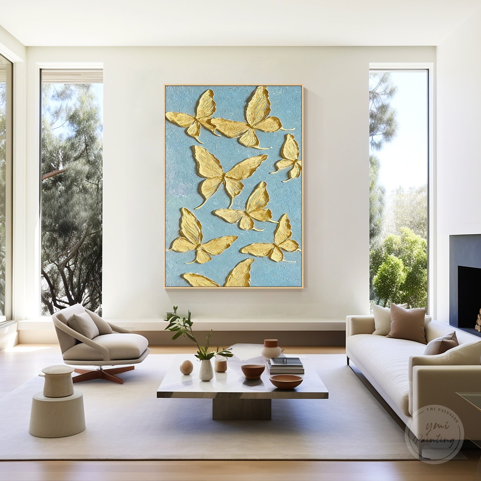 Minimalist pastel butterfly canvas artwork design