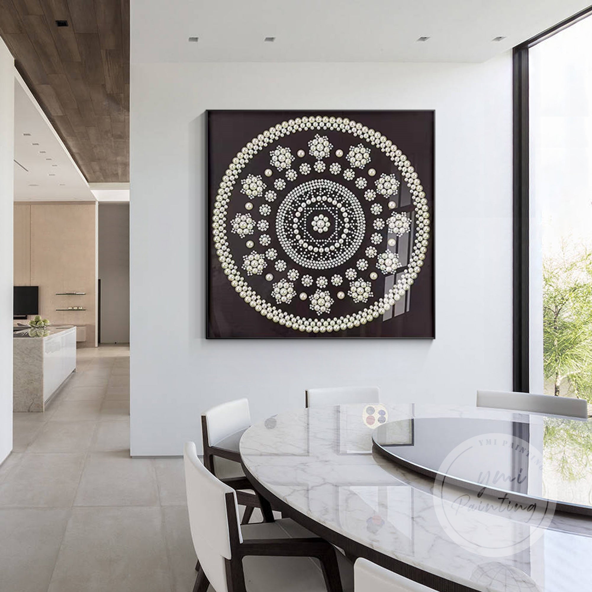 3D white pearl mandala wall art for elegant home decor