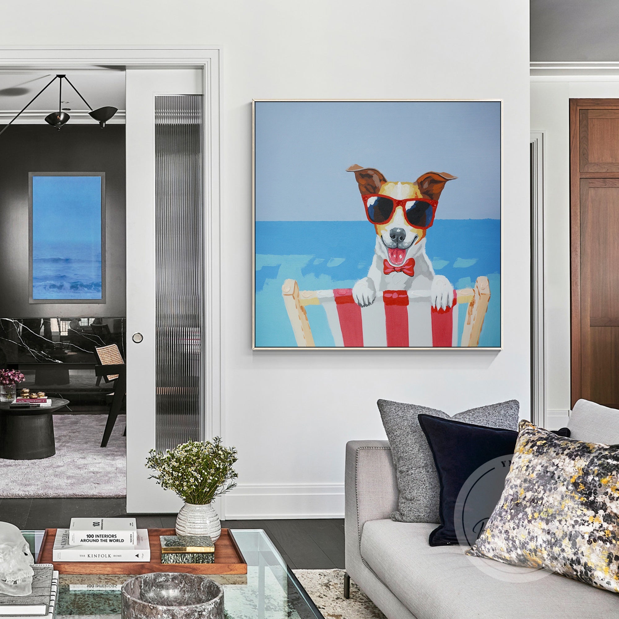 Funny pet portrait of a dog on vacation