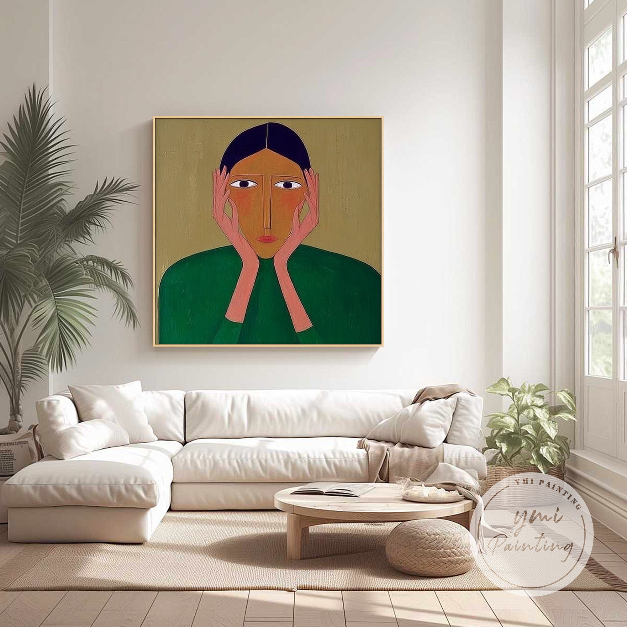 contemporary face portrait painting decorating living room wall