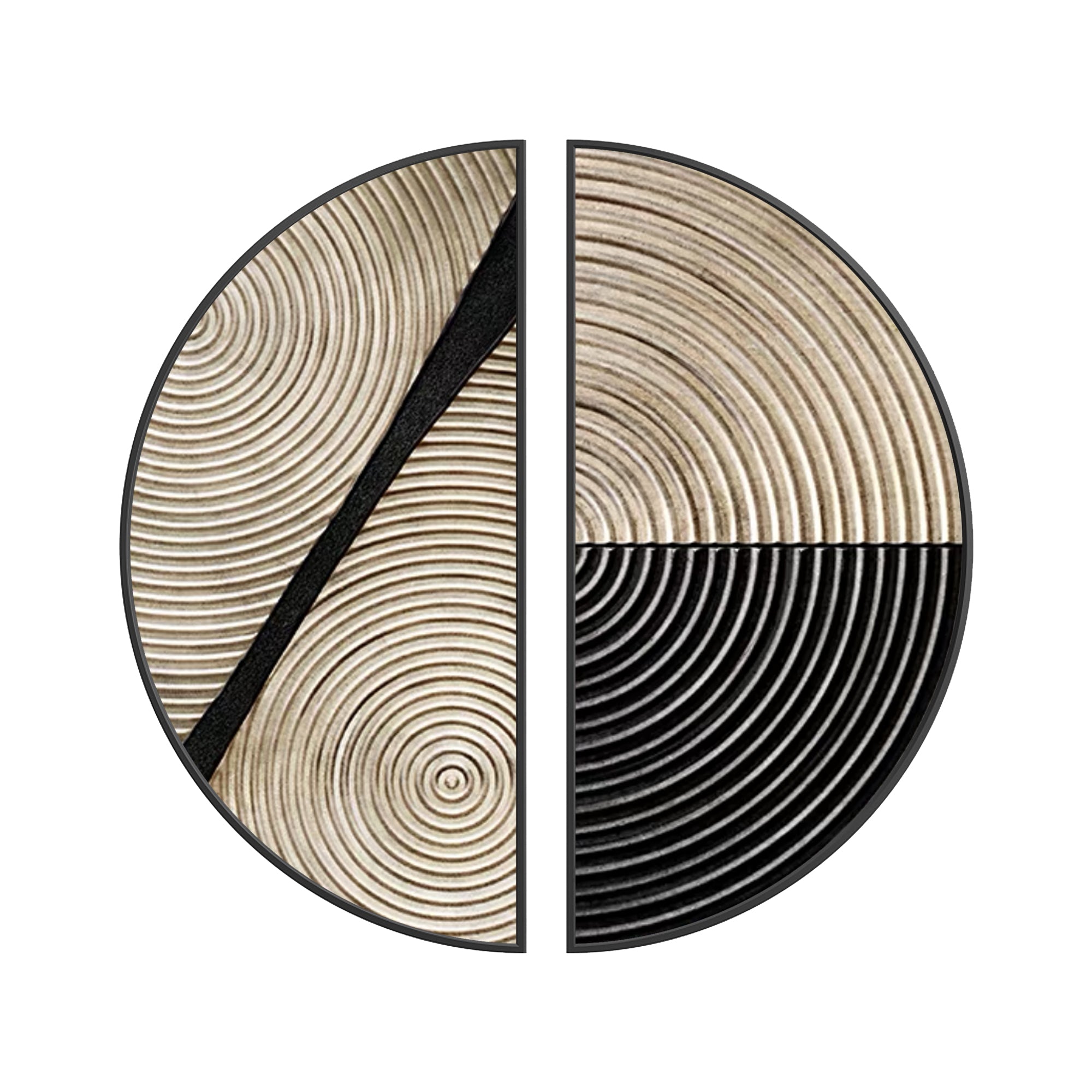 Round Textured Abstract Wall Art Black and Neutral Modern Design