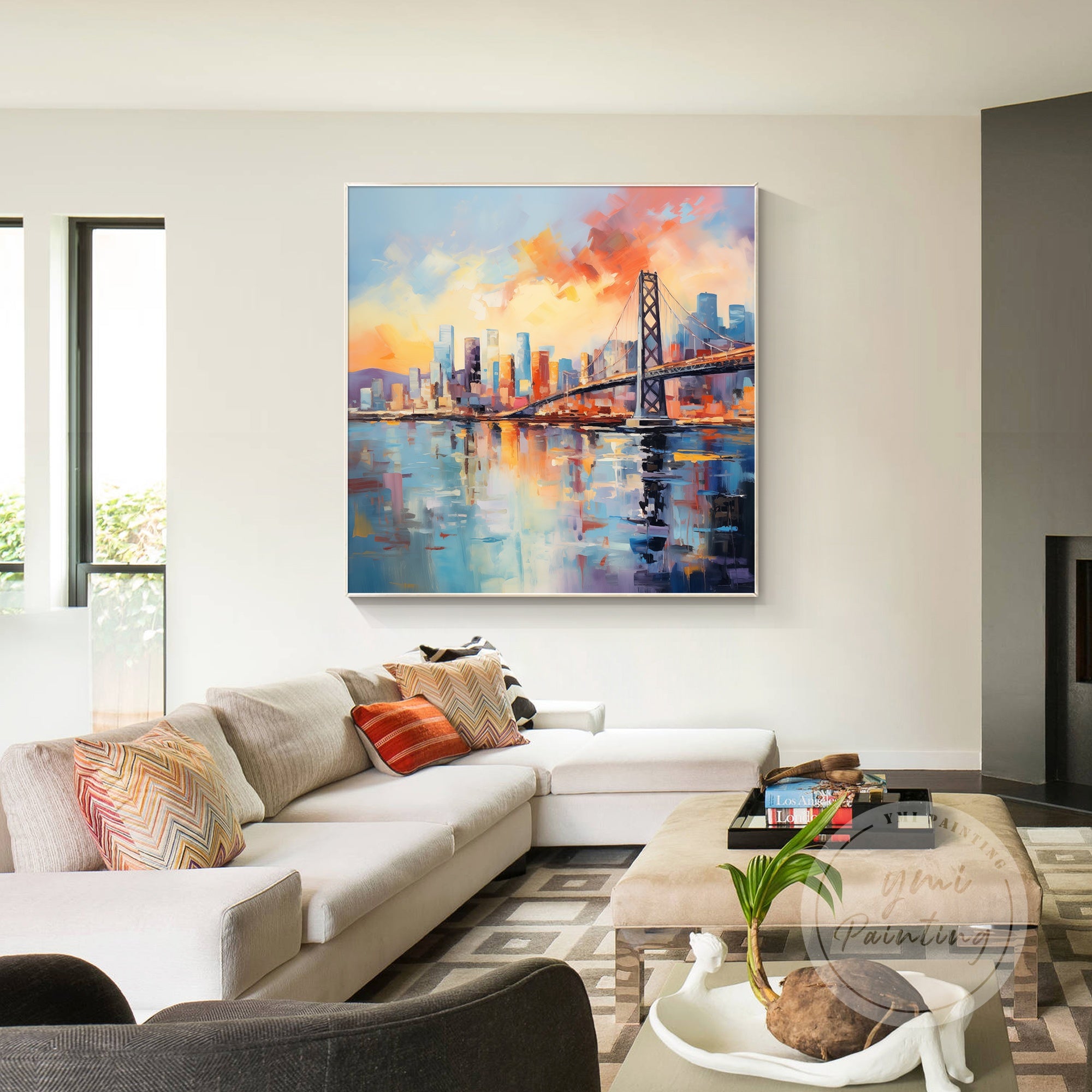 San Francisco Golden Gate Bridge painting, offering a stunning, large-scale representation of this architectural marvel in rich, warm tones.
