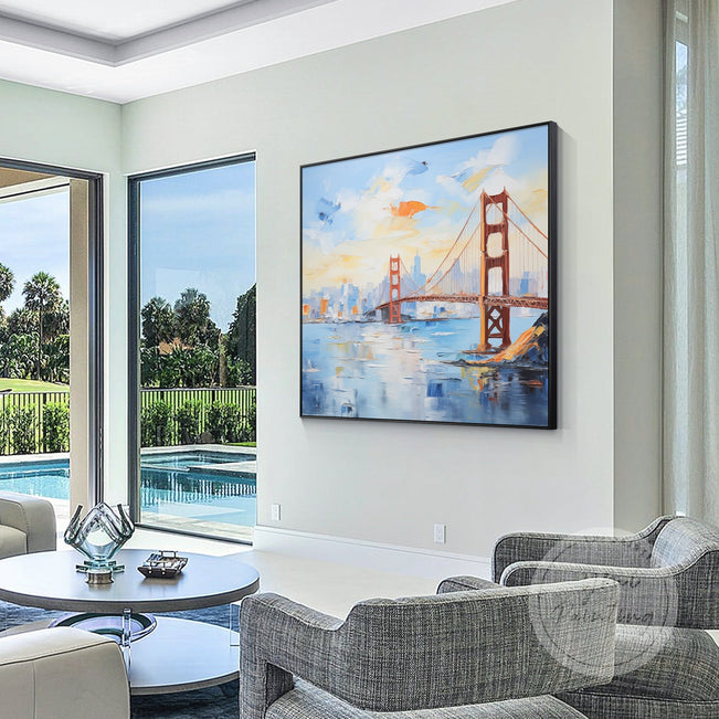 Hand-painted California Golden Gate Bridge art, perfect for adding elegance and modern style to your office or living room.