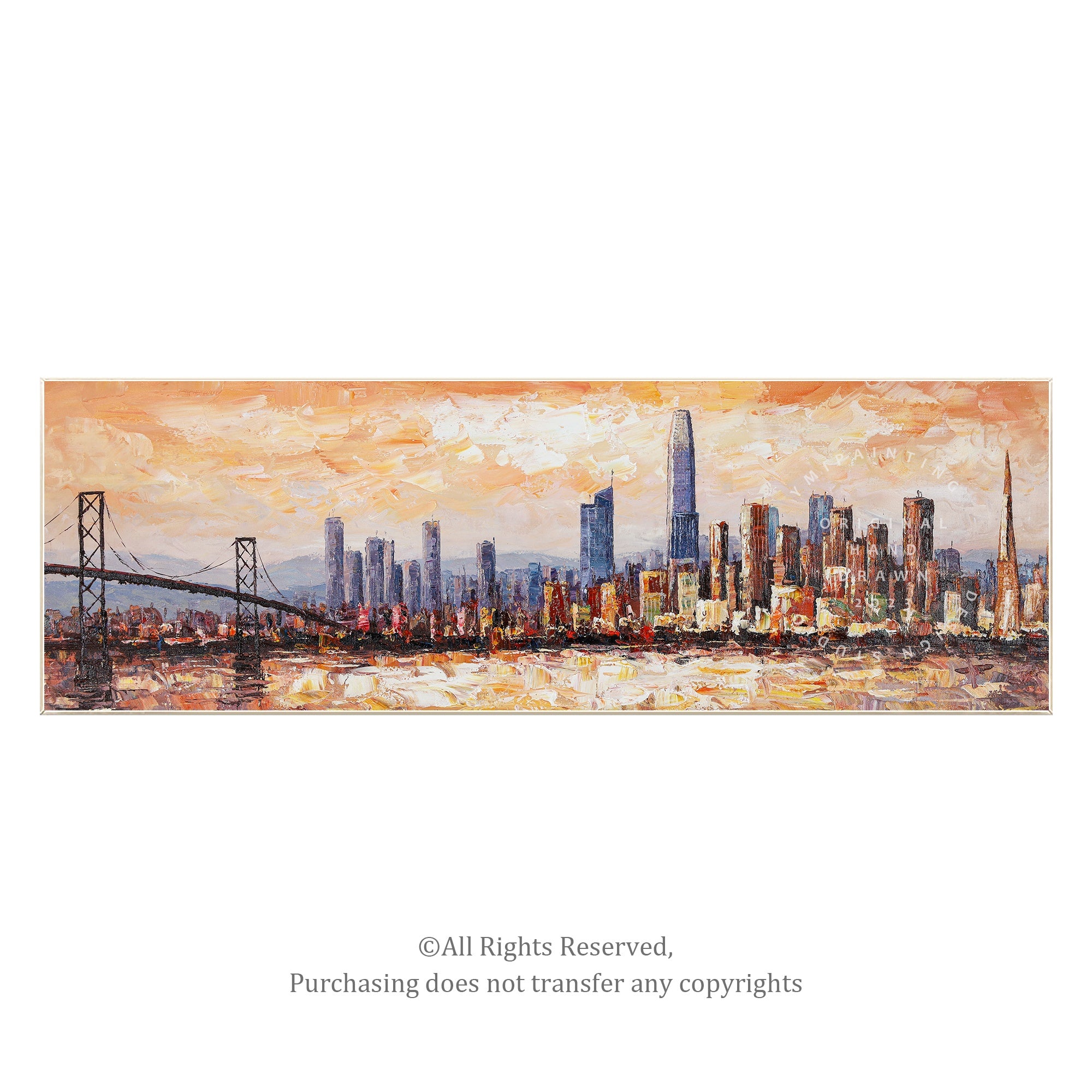 Original San Francisco abstract cityscape painting, large canvas art featuring the city skyline.