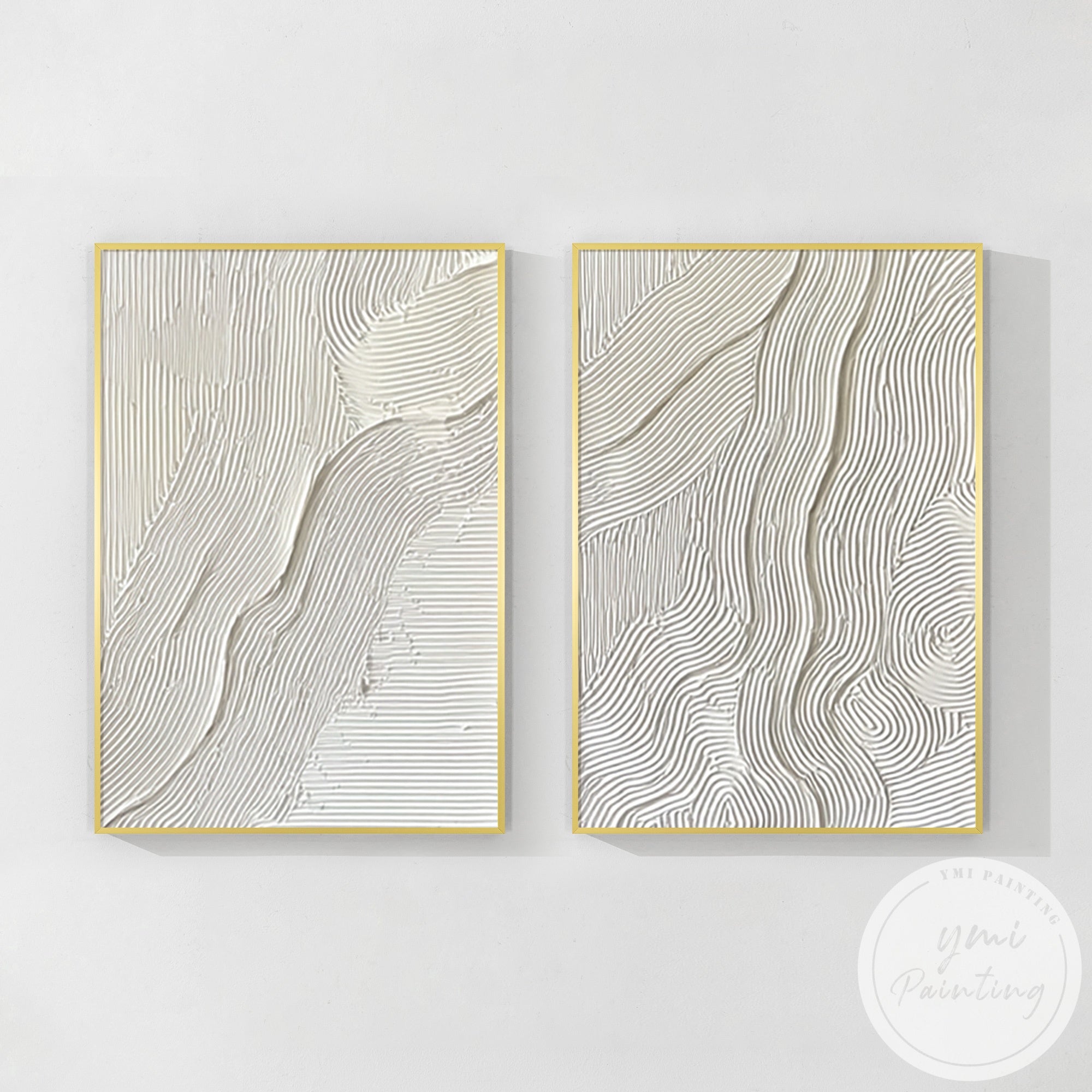 Minimalist textured abstract diptych wall art set in beige tones