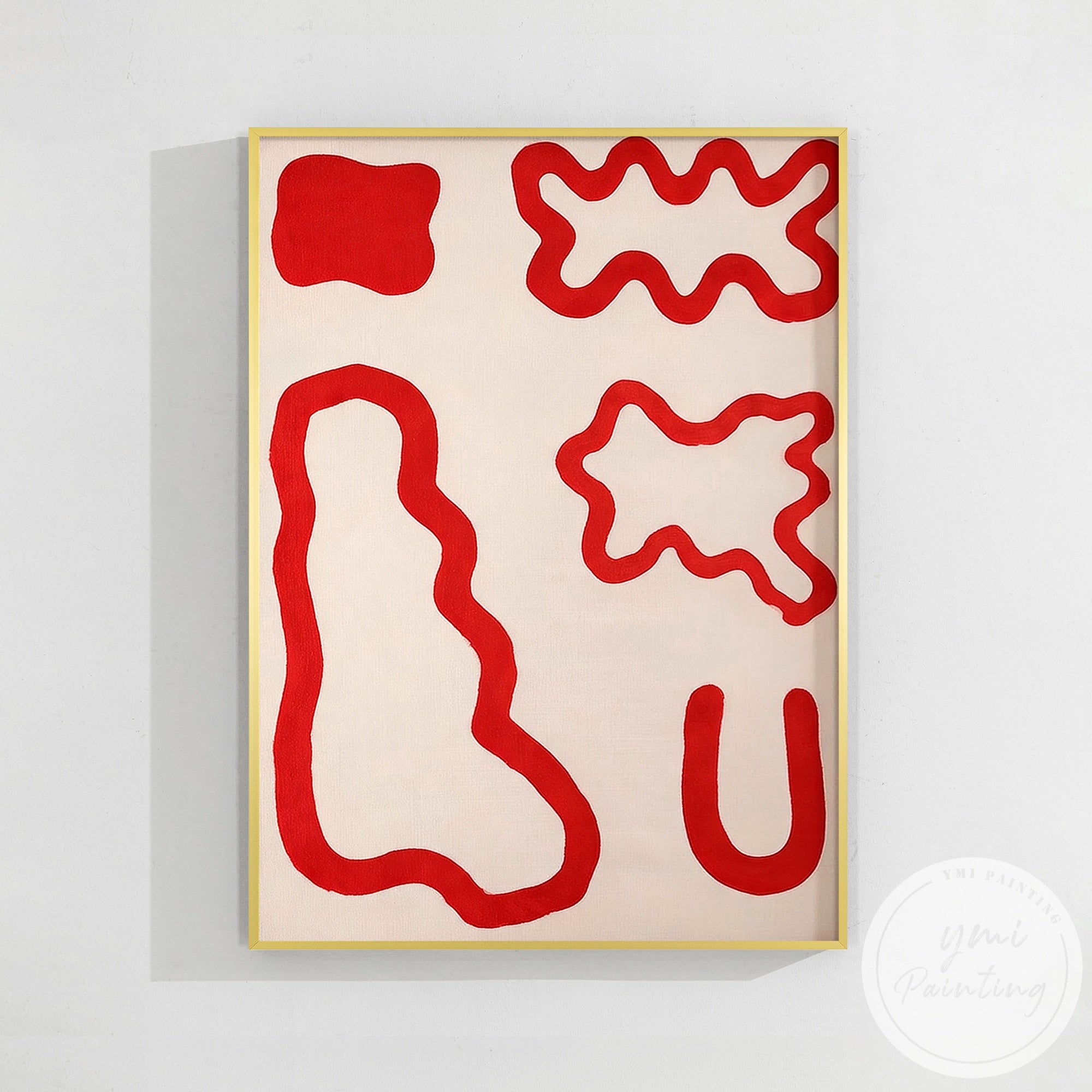 Modern red abstract geometric canvas wall art