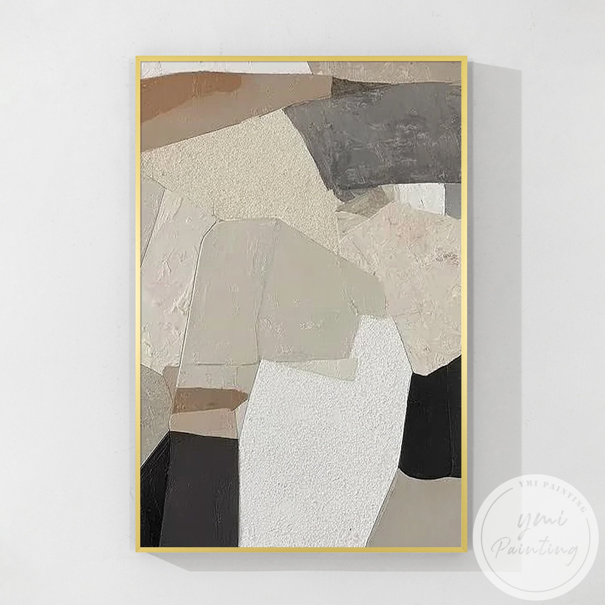 Neutral abstract geometric canvas art in beige and brown tones