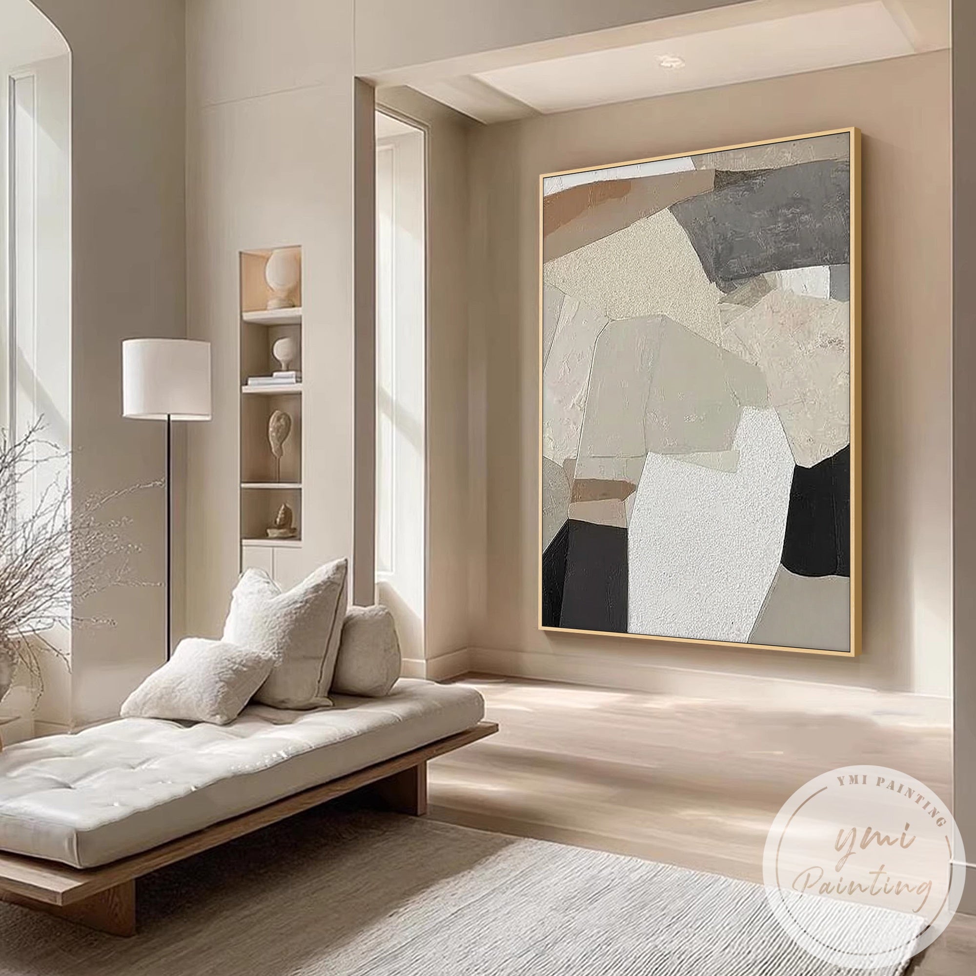 Japandi inspired neutral tone modern wall art canvas