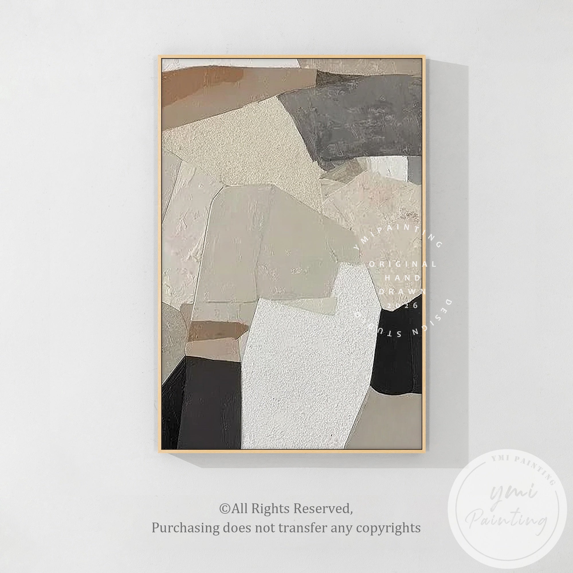 Brown and beige layered abstract painting on canvas