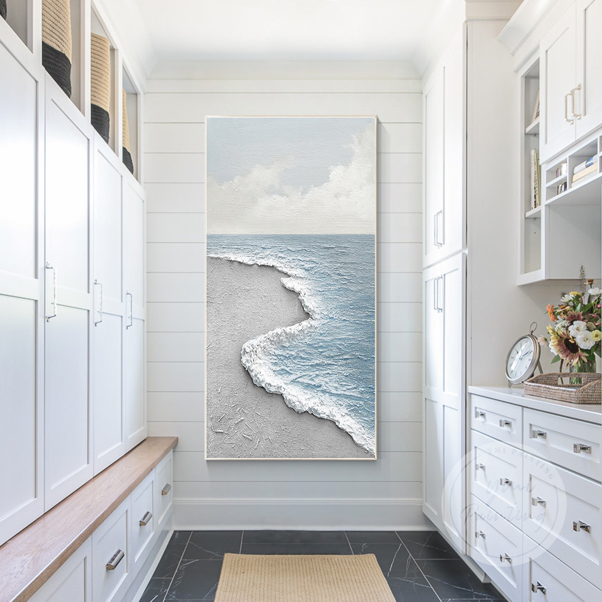 3D textured ocean wave painting perfect for modern coastal and beach house decor.