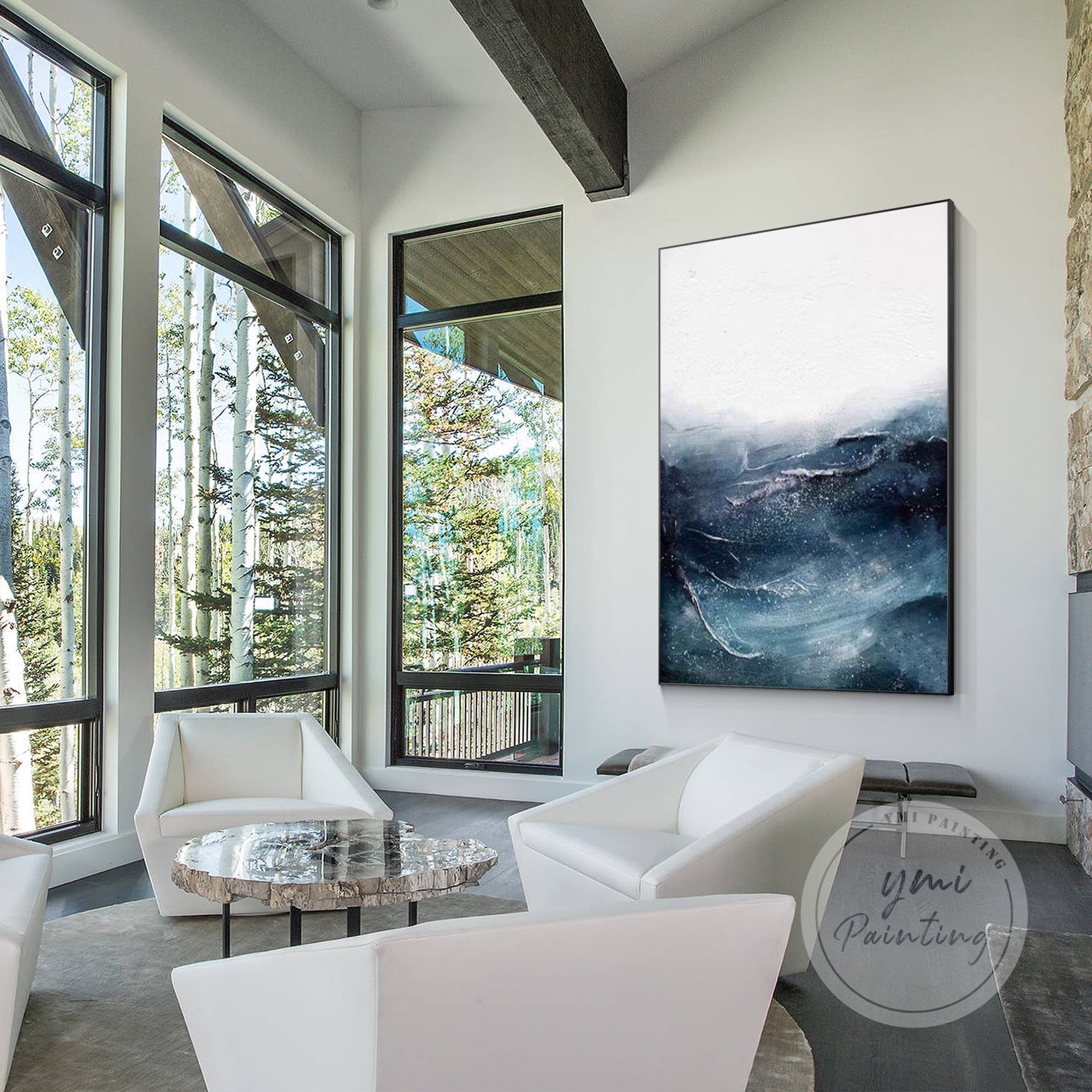 Ocean wall art capturing the depth and beauty of the sea in rich blue tones.