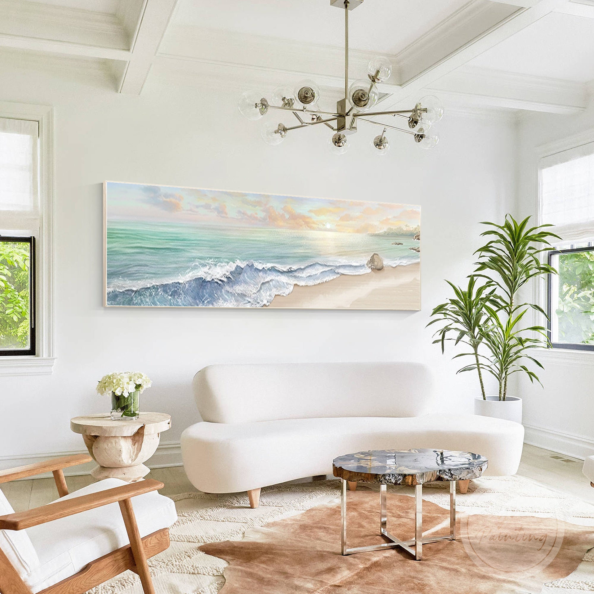 Textured wave painting with dynamic brushwork, ideal for sea lovers.