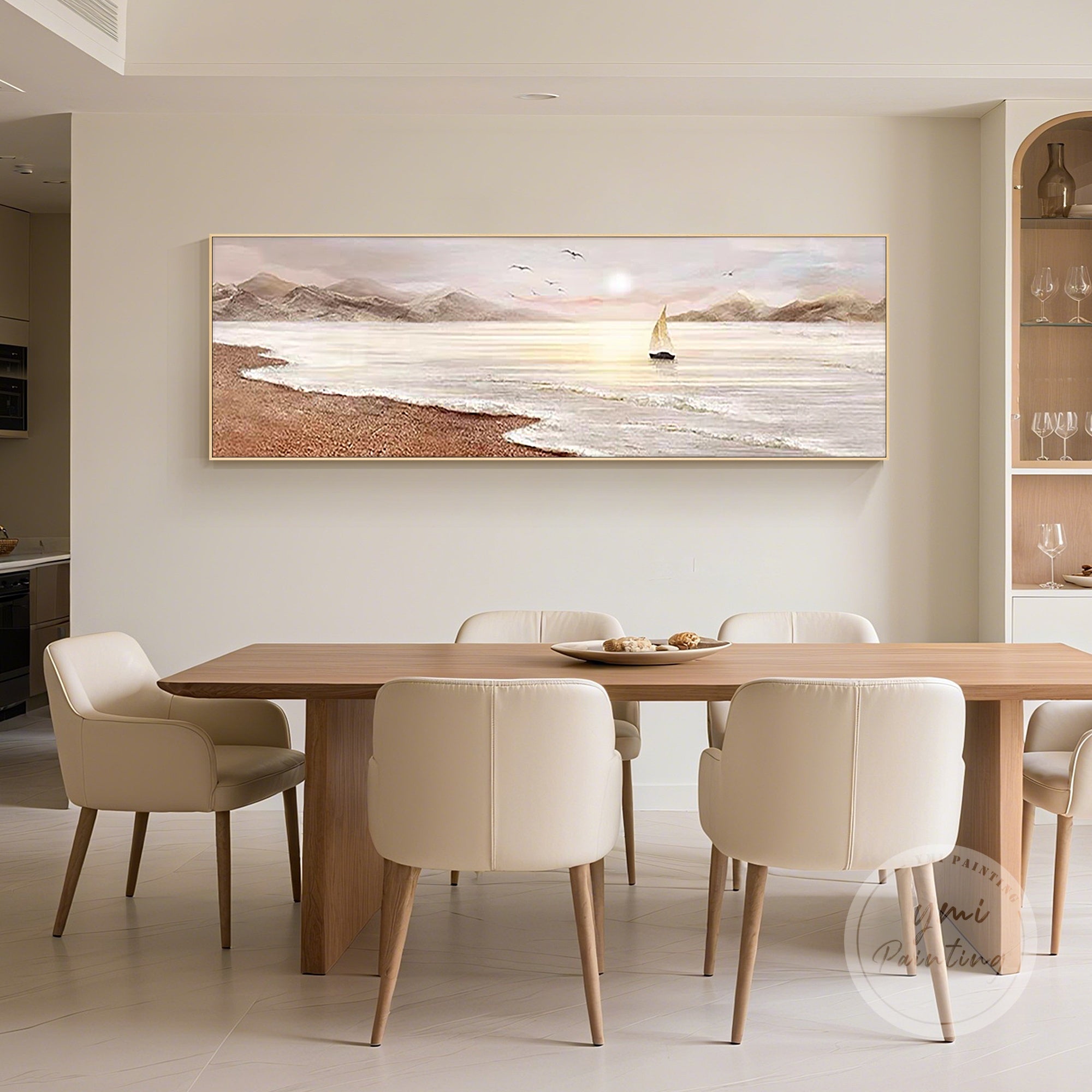 Oversized luxury beach wall art in sandy brown and blush, perfect gift for parents, brings peaceful energy to bedrooms or meditation rooms.