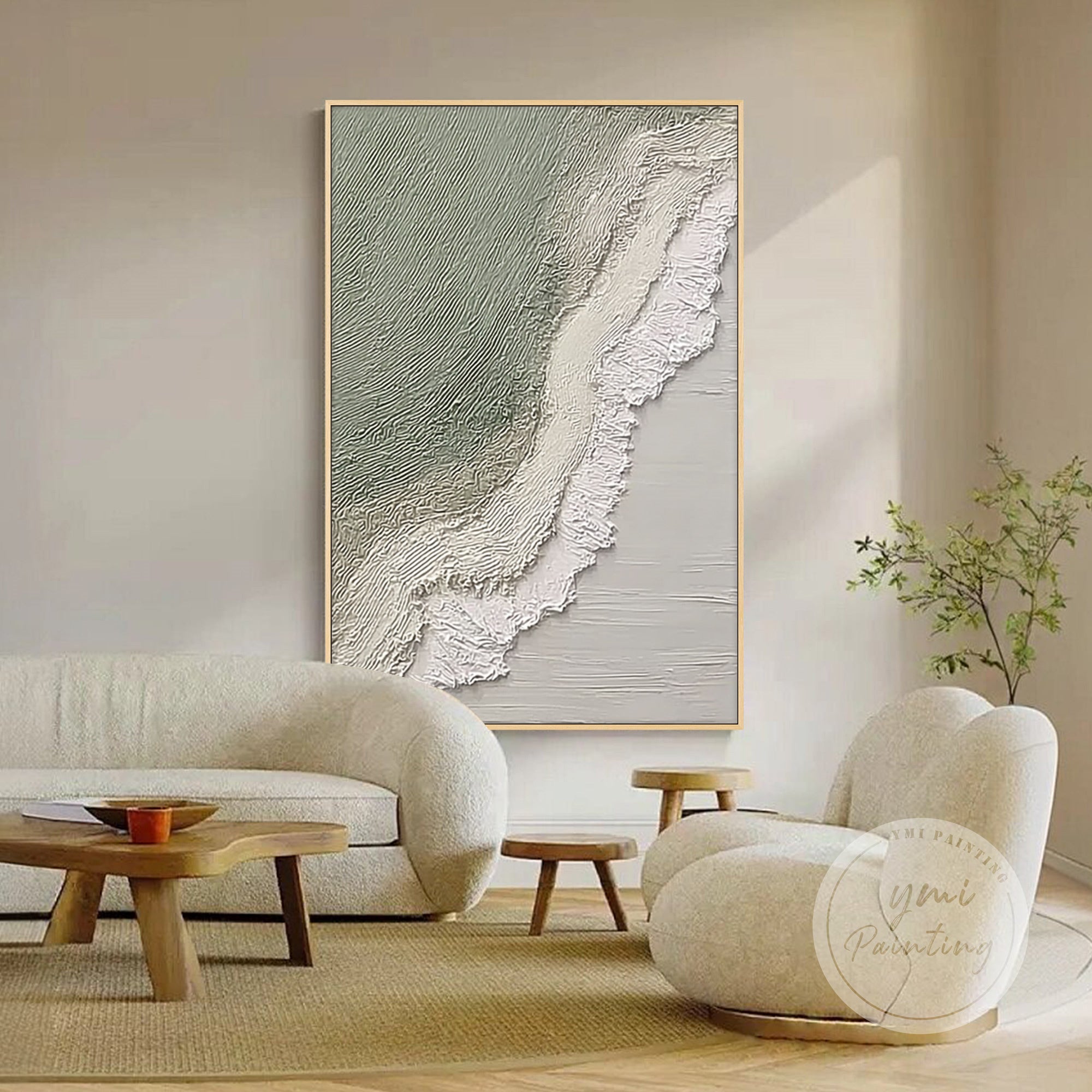 Gemischte Medien abstrakte Leinwand über dem Sofa im Wohnzimmer