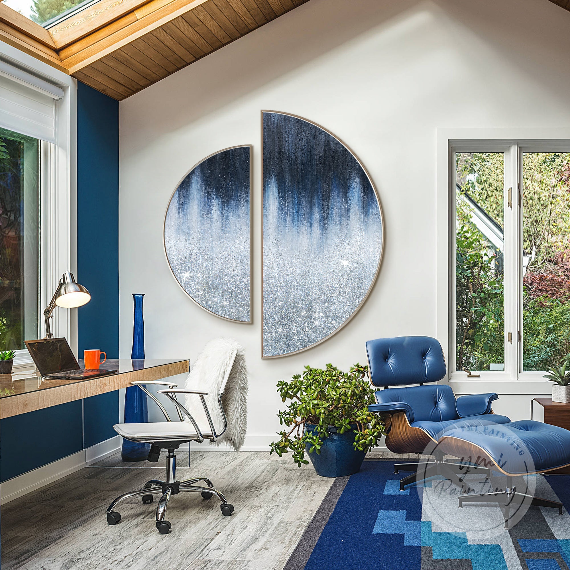 Luxury glam art with glitter, bling elements, and large round framed design.