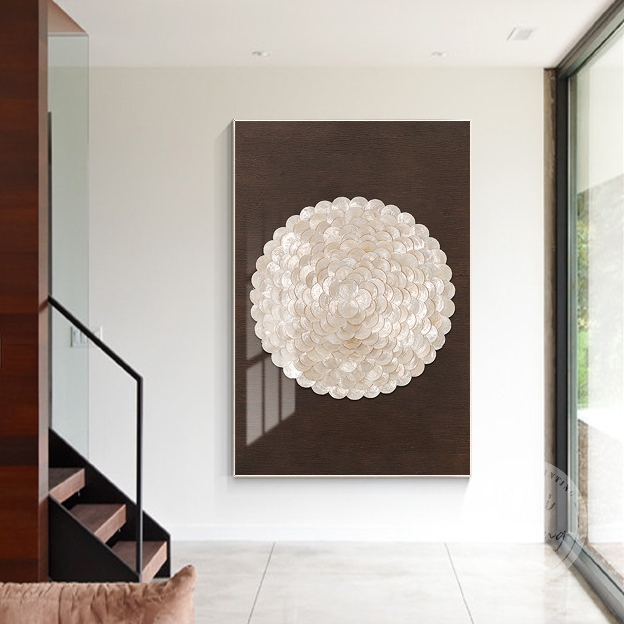 Modern coastal shell design in a shadowbox frame