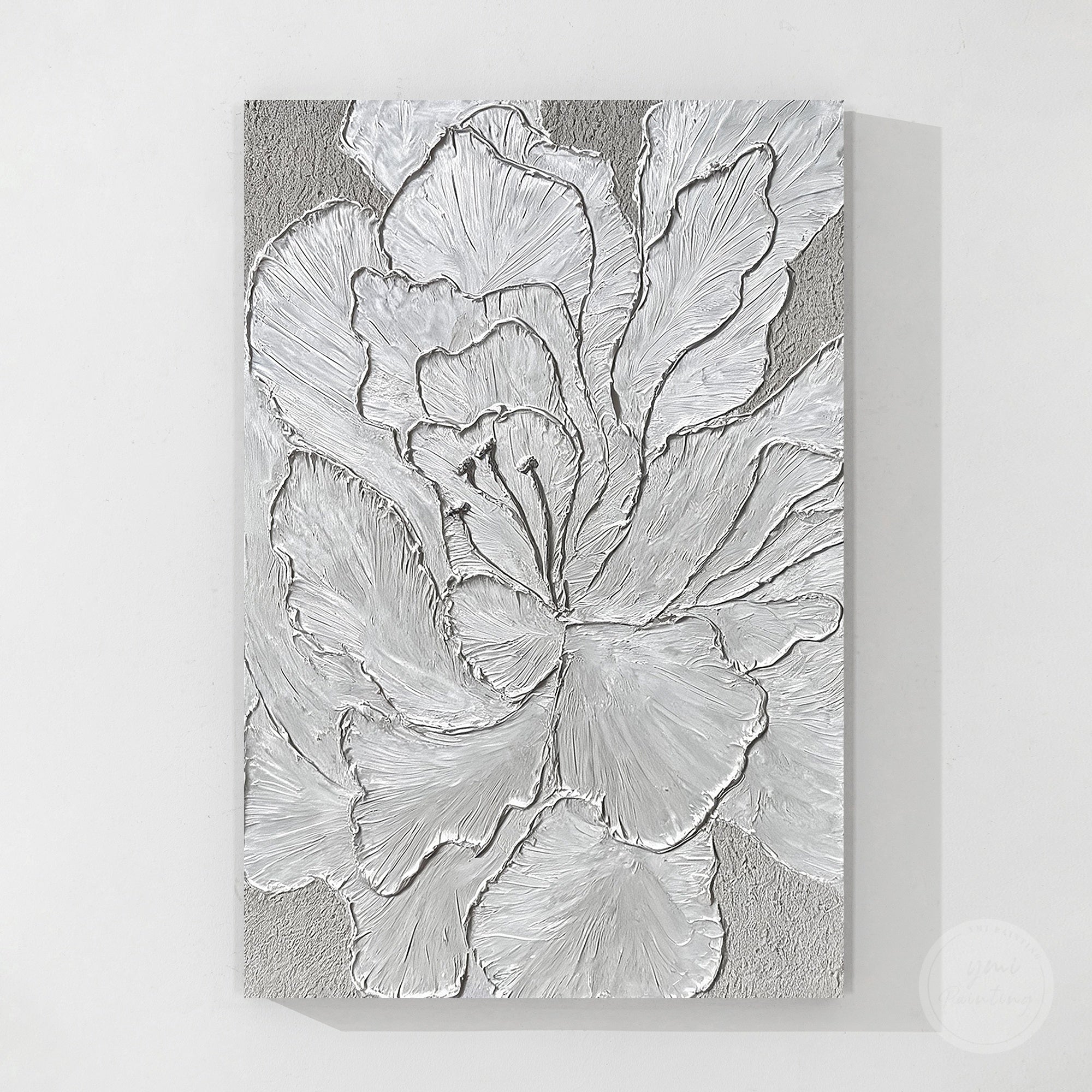 Luxury modern silver floral 3D textured artwork