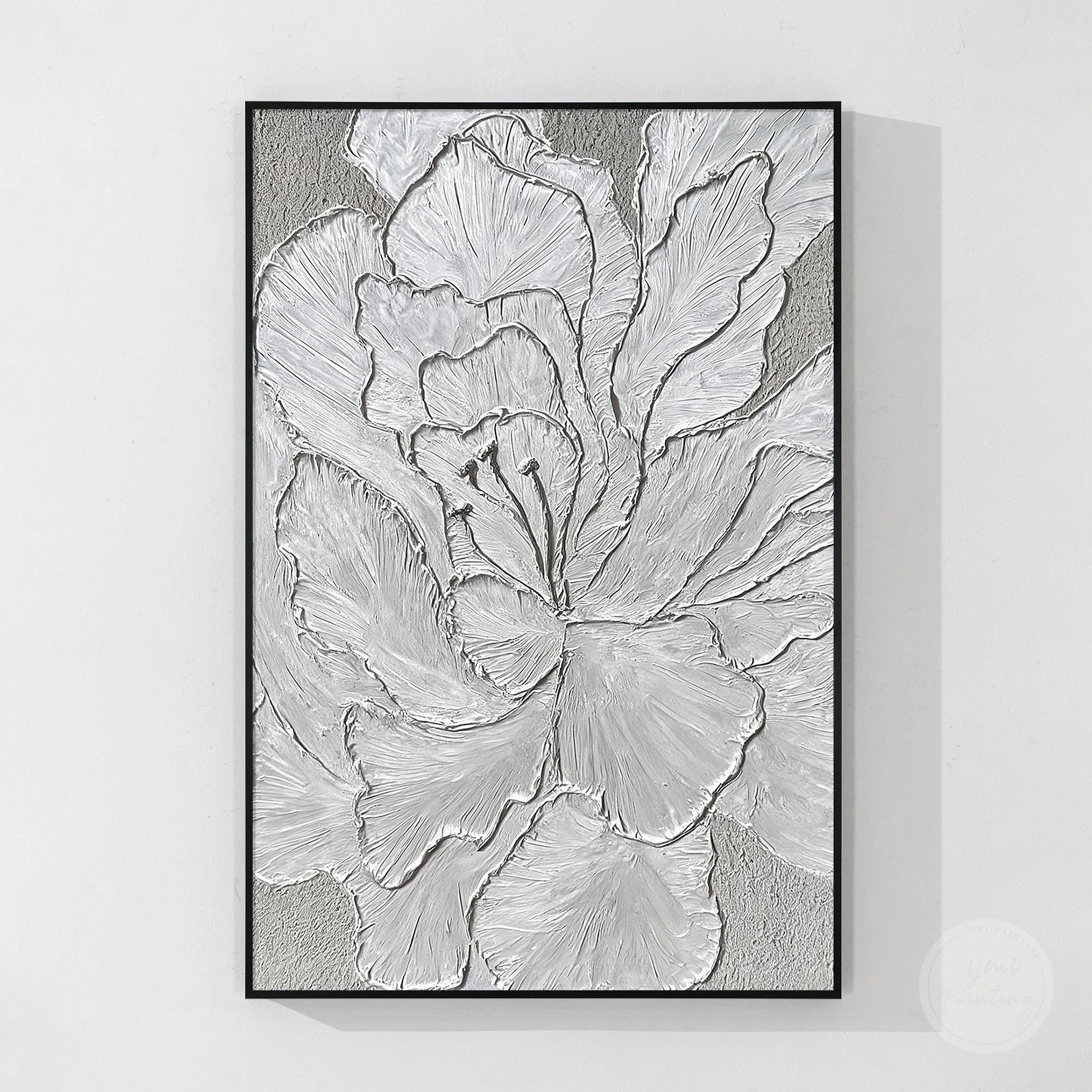 Abstract silver flower carved texture canvas art