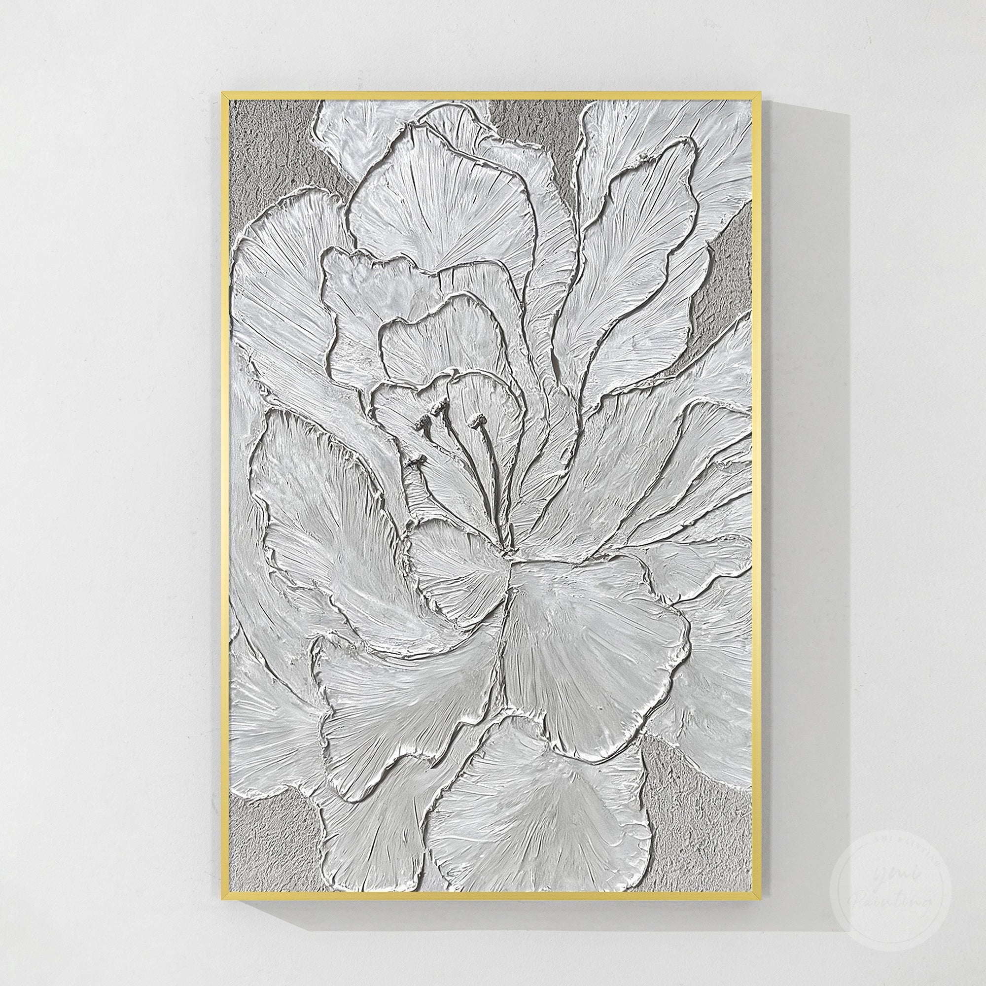 Minimalist silver botanical relief wall art design