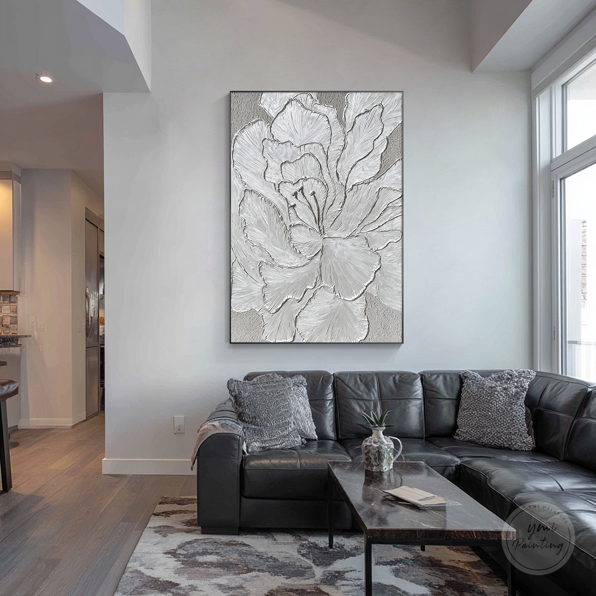 Modern silver botanical textured wall decor art