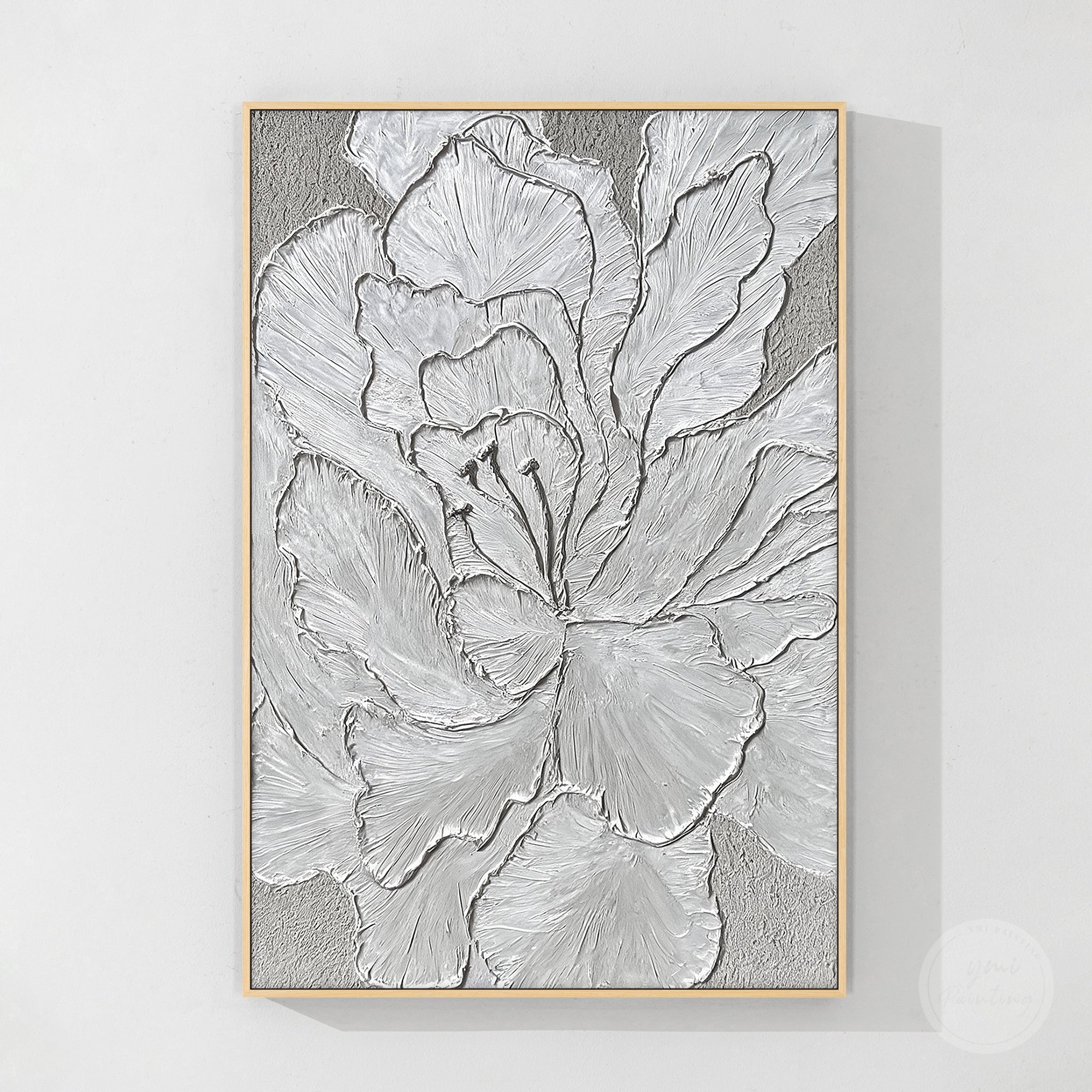 Luxury modern silver floral 3D textured artwork
