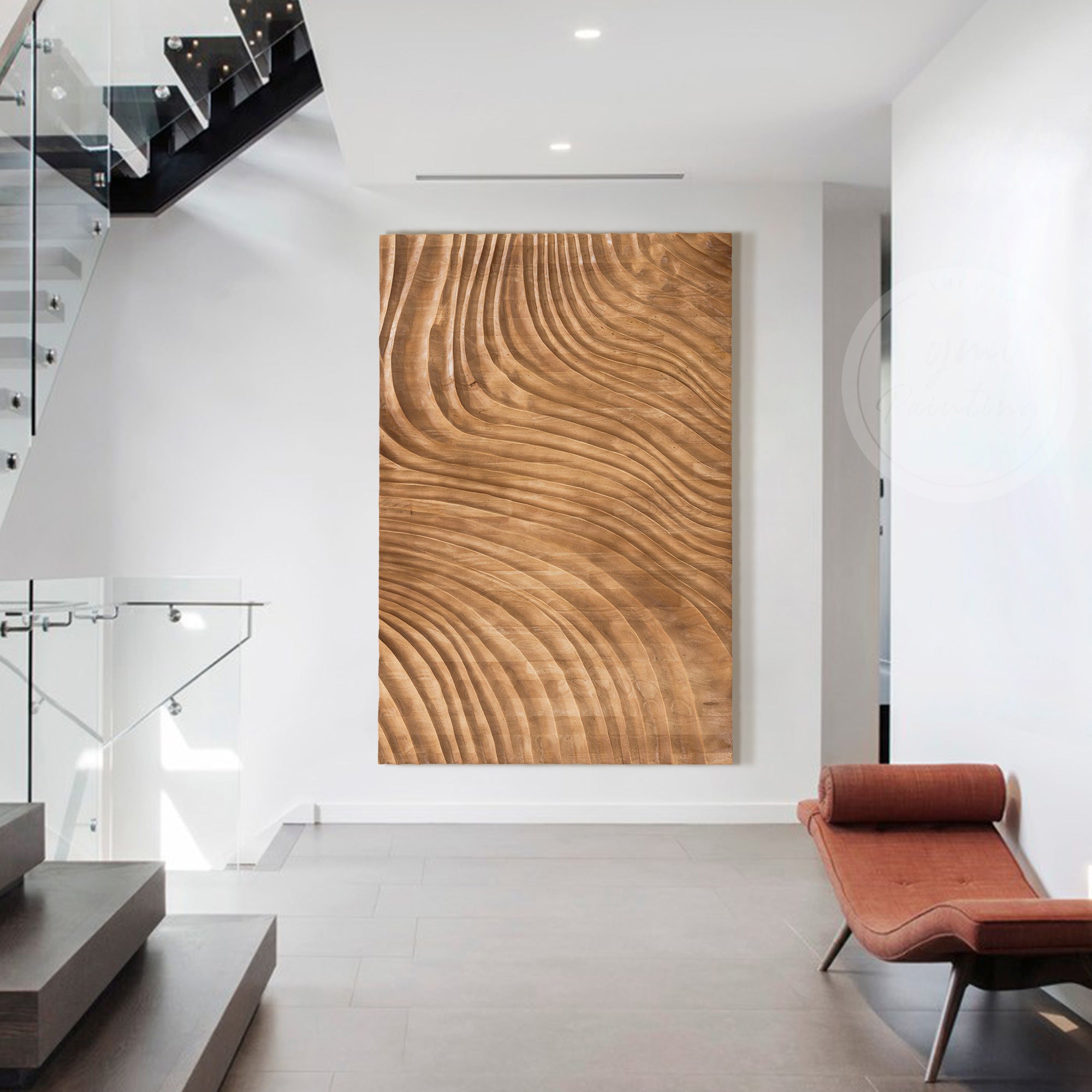 Earth Tone Reclaimed Wood Carving Wall Art with Smooth Linear Design