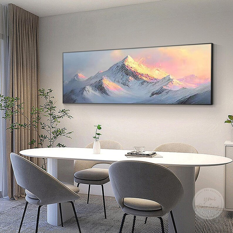 Modern snow mountain wall art displayed in an executive office, premium gift for professionals