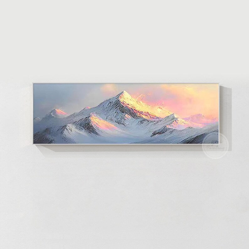 Sunrise mountain wall art displayed in a boutique hotel interior, luxurious gift for art collectors