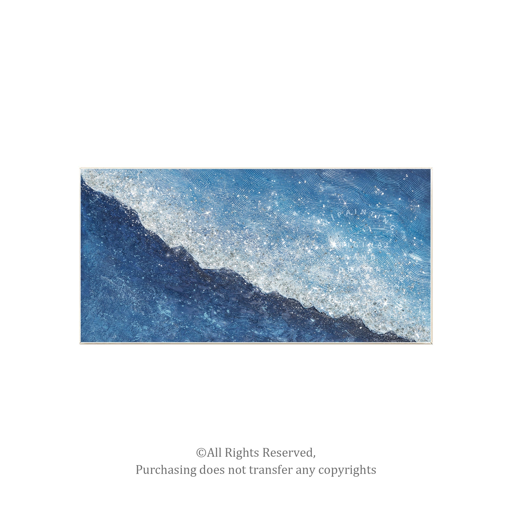 blue wave art with sparkling accents for coastal home decor