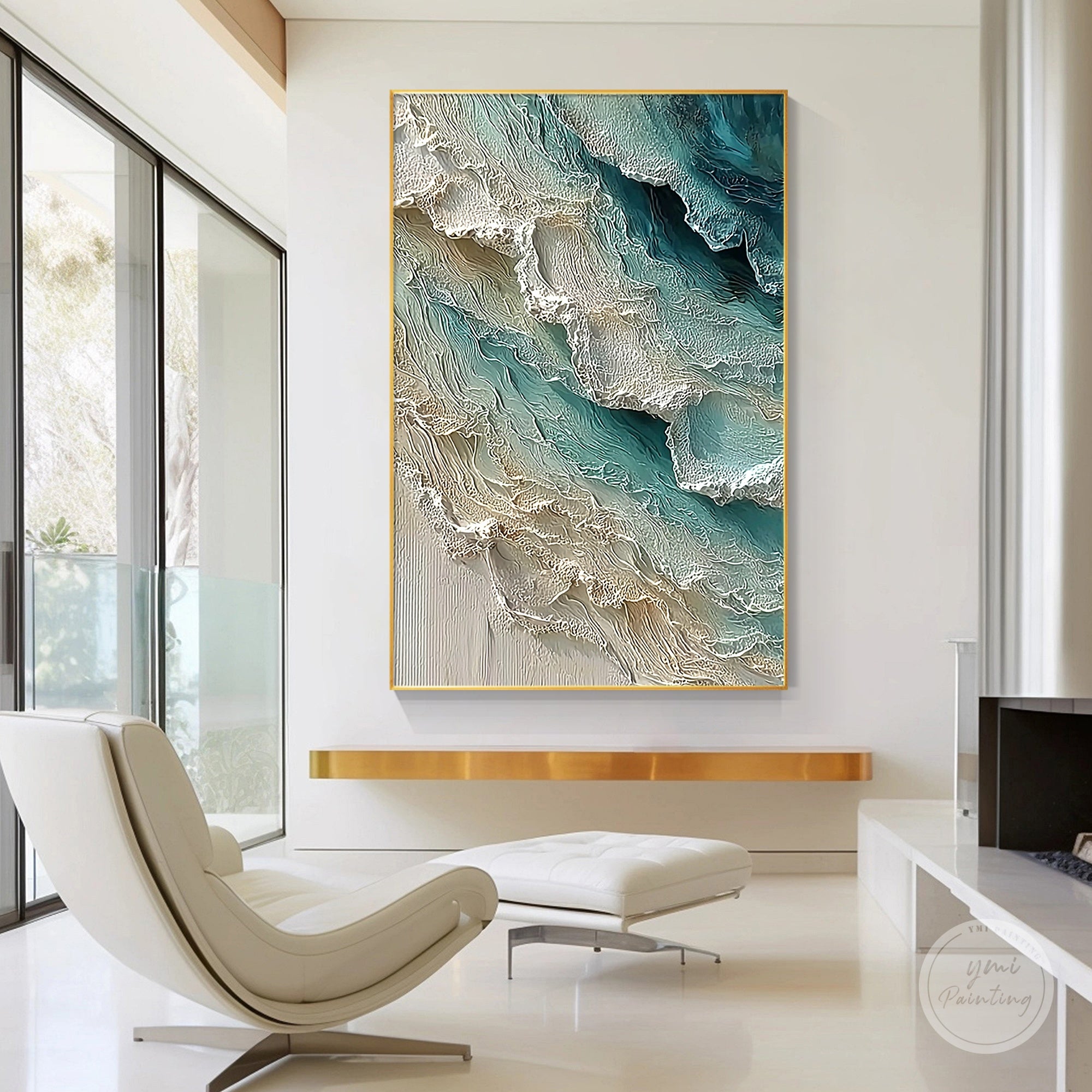 Contemporary abstract coastal ocean artwork