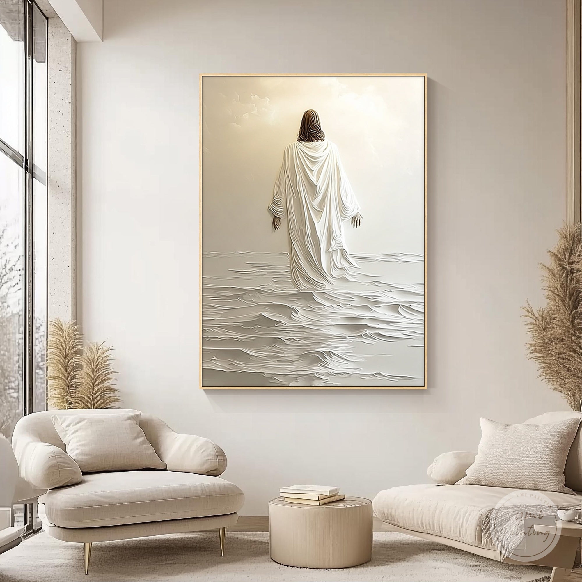 3D Jesus wall art walking on water, minimalist home decor living room