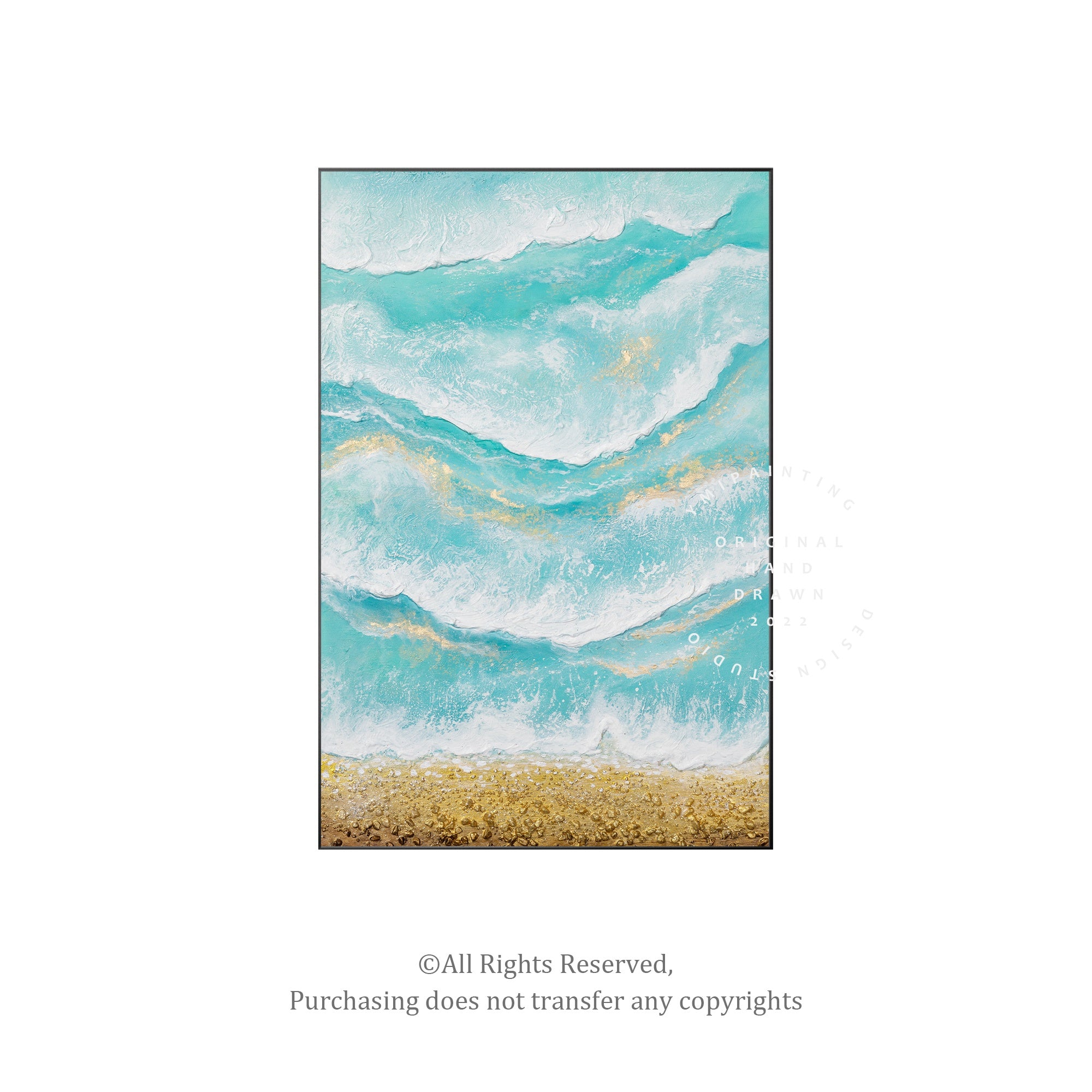 Modern beach art with turquoise water and sea foam