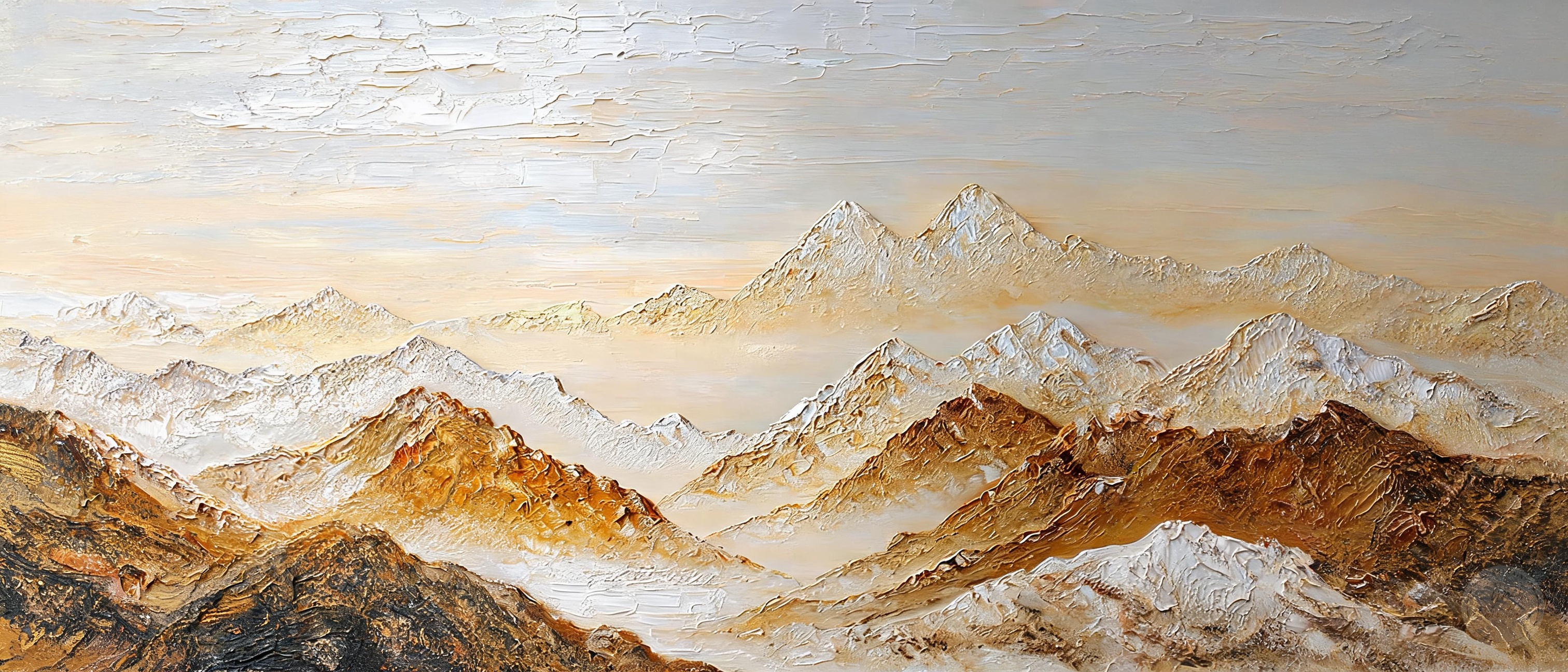 Large mountain landscape artwork with dimensional texture