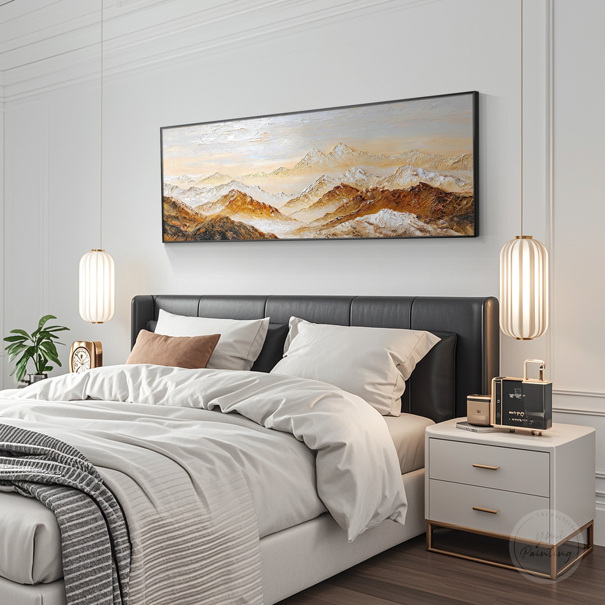 Earth tone mountain landscape textured artwork
