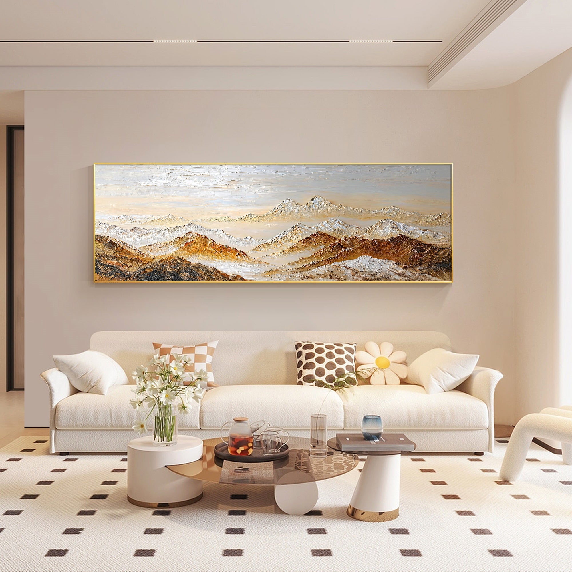 Contemporary nature wall art with layered mountain texture