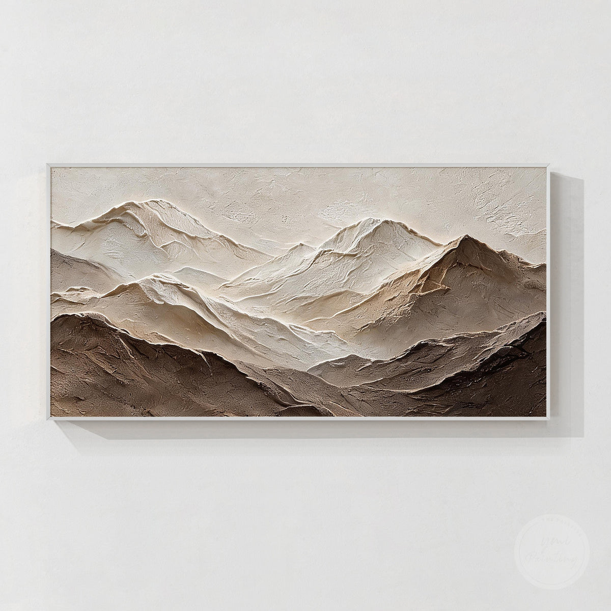 Textured mountain wall art in neutral beige, ivory and brown
