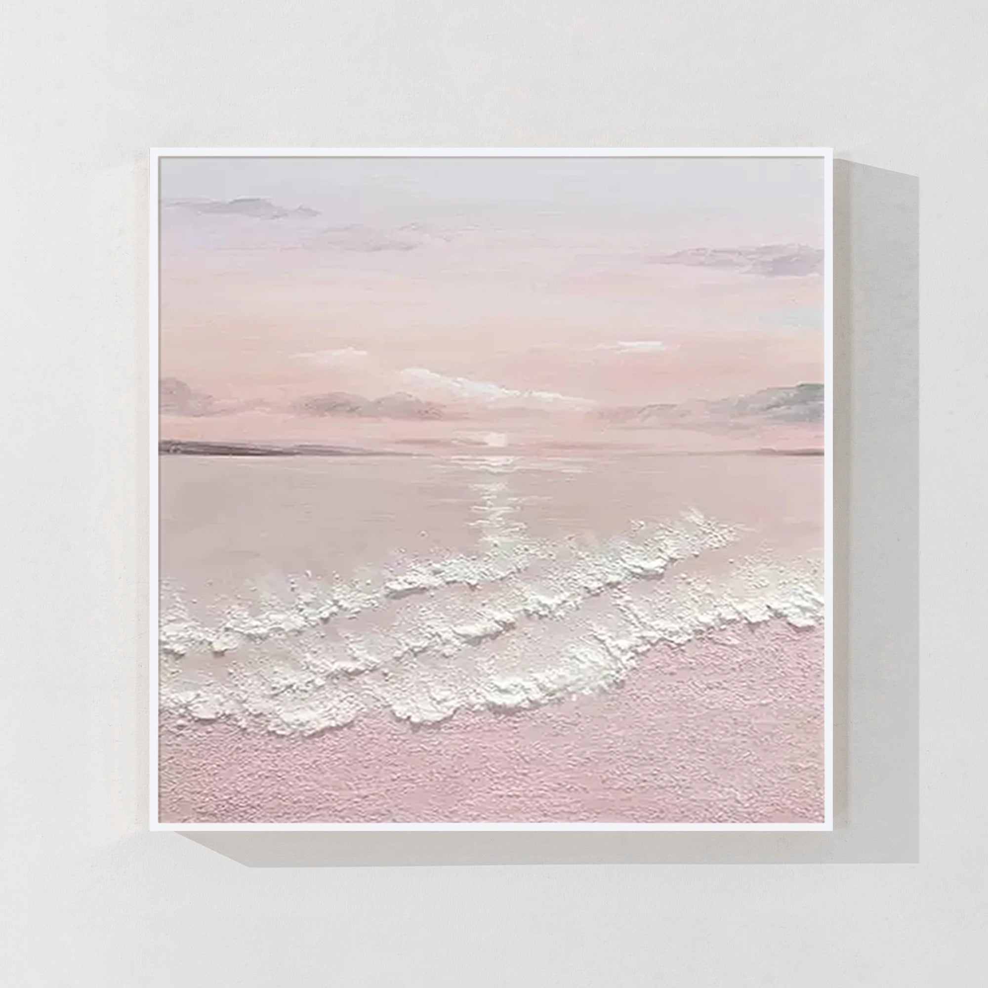 Textured Pastel Pink Seascape Oil Painting, Soft Ocean Wall Art