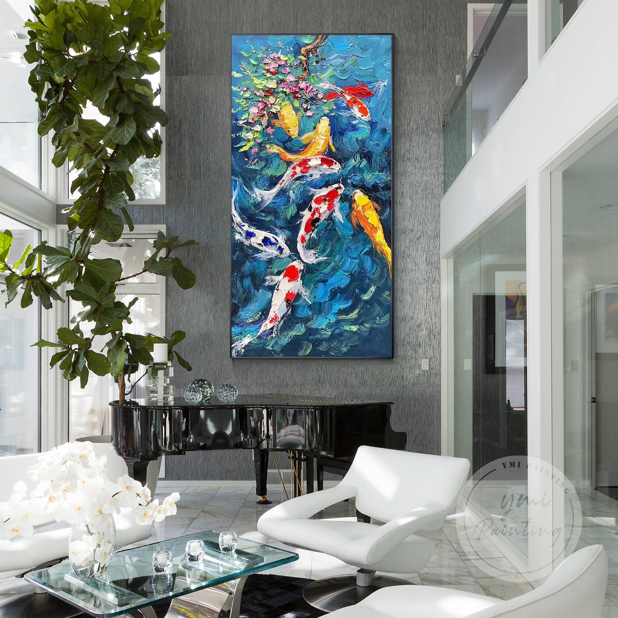 Blue and green koi fish artwork for home – Feng Shui balance