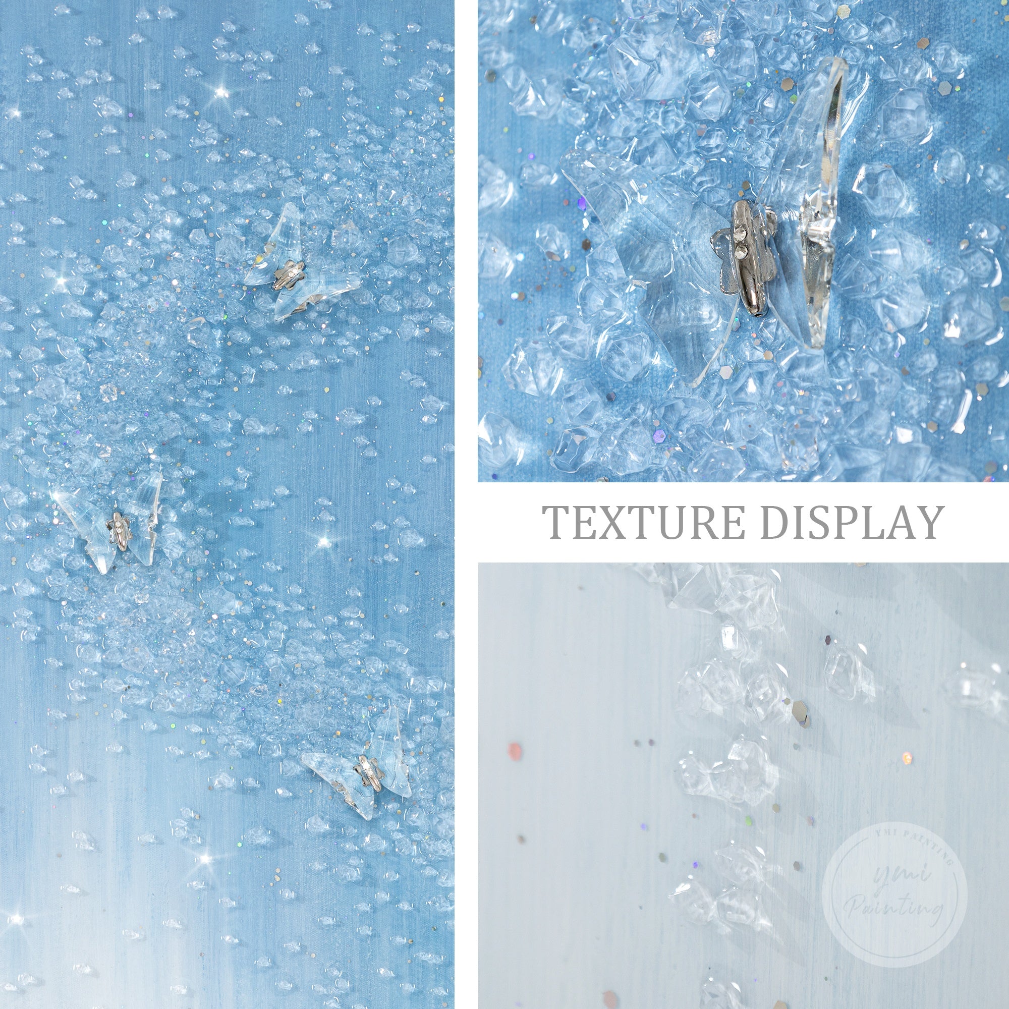 Transparent butterfly wall art with glossy resin surface and subtle glitter details.