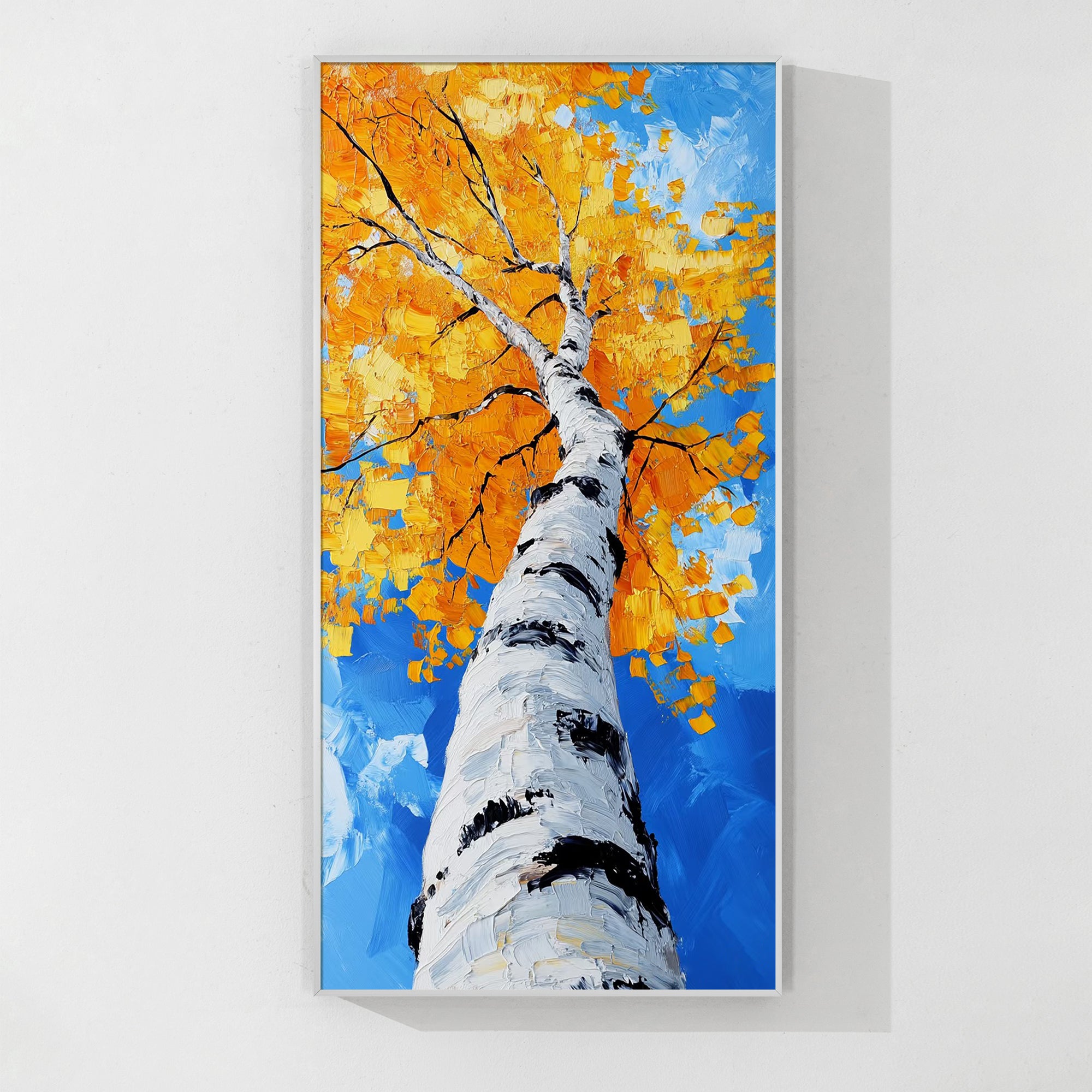Original hand-painted autumn tree wall art with warm fall tones and textured details.