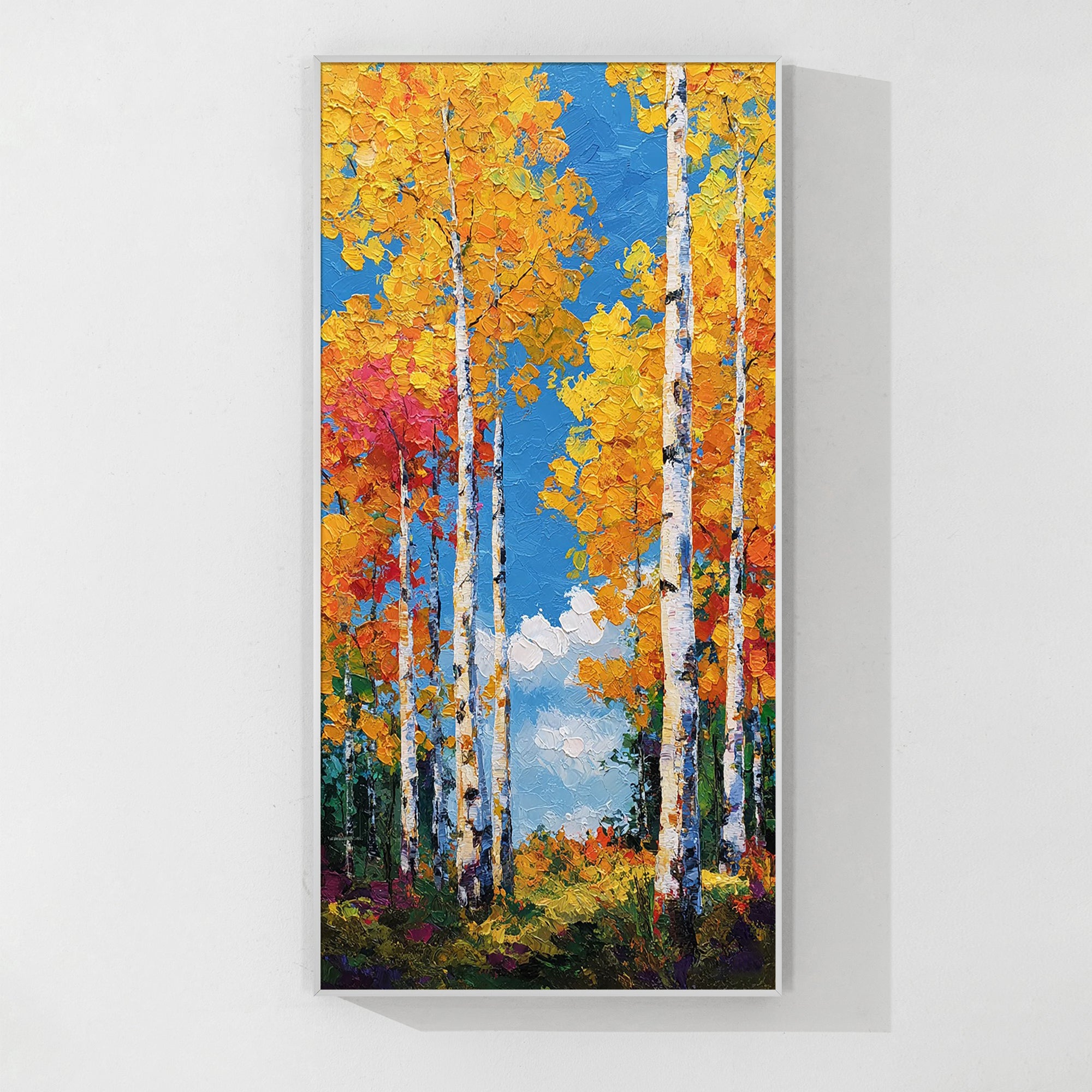 Large tree painting on canvas featuring a tranquil forest scene for modern home décor.