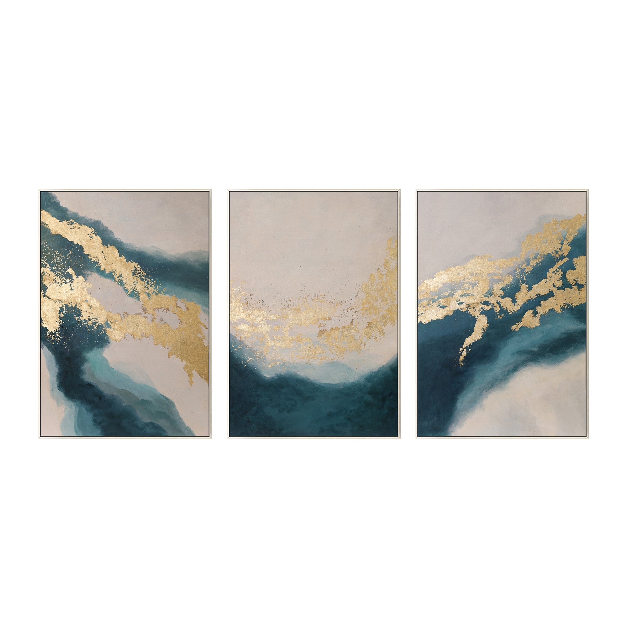 Triple Turquoise and Gold Abstract Wall Art Ocean-Inspired Canvas 2