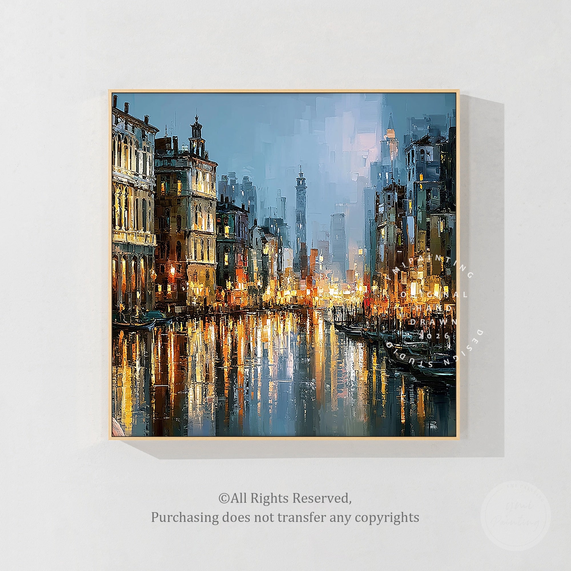 Venice canal wall art with Venetian architecture and gondolas