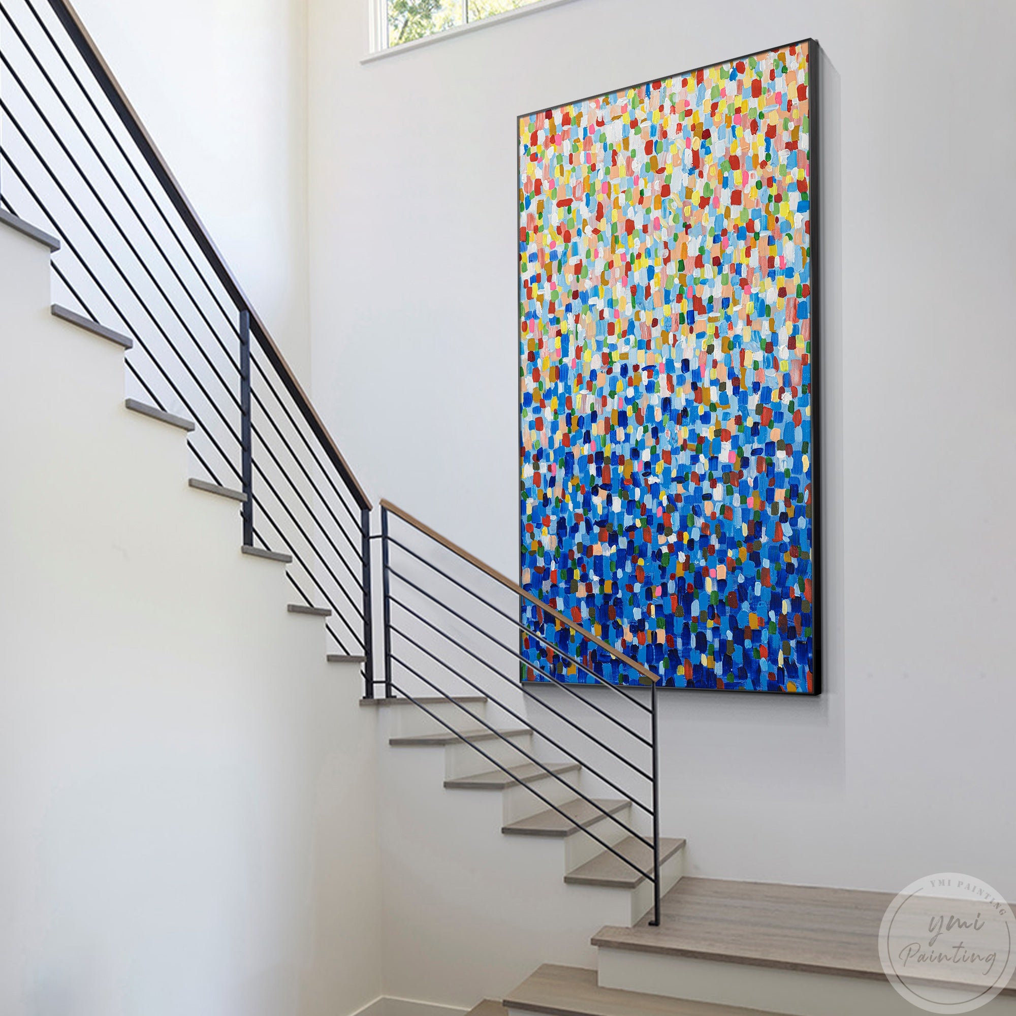 Modern pixel art with bright colors and square shapes on canvas