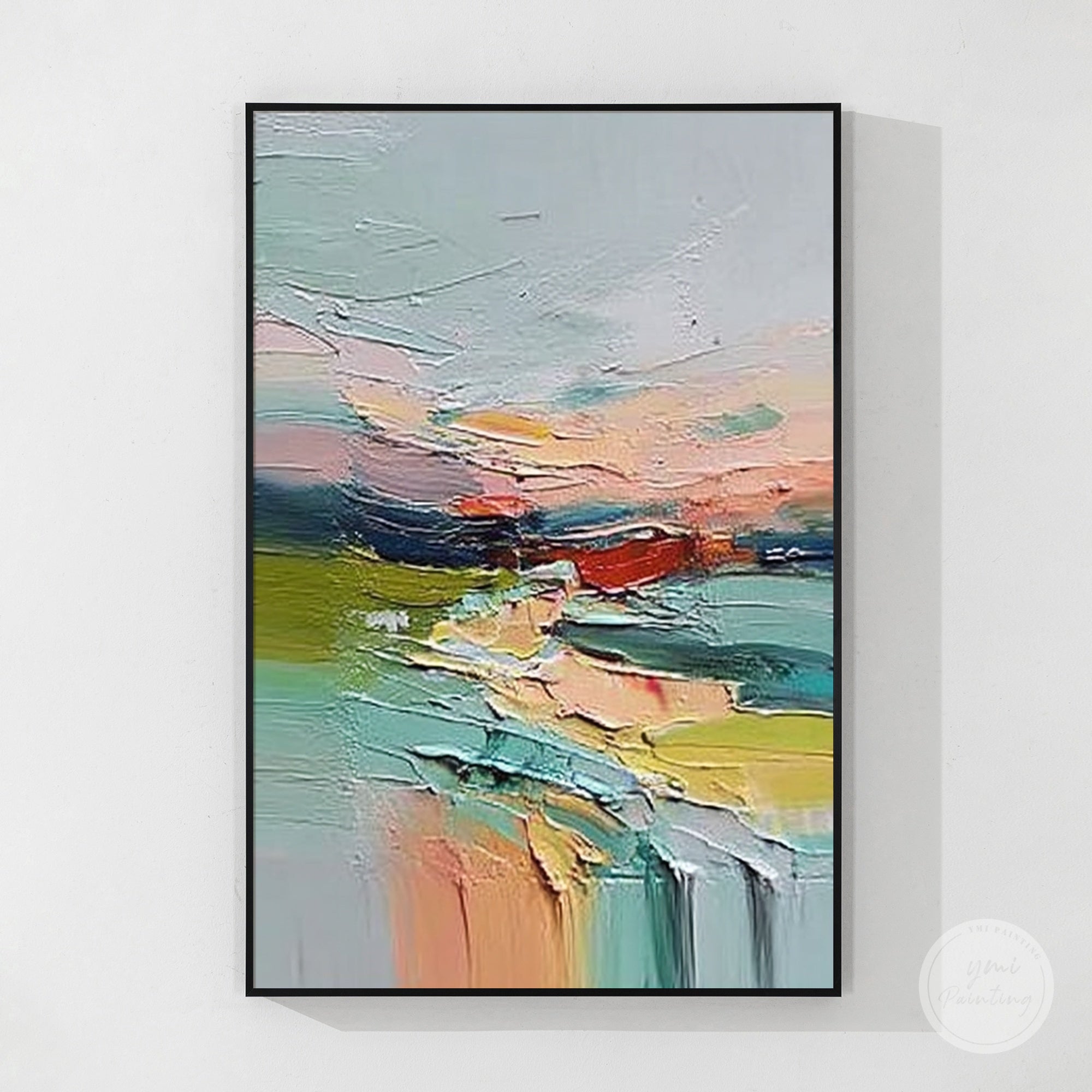 colorful abstract painting blue green yellow tones