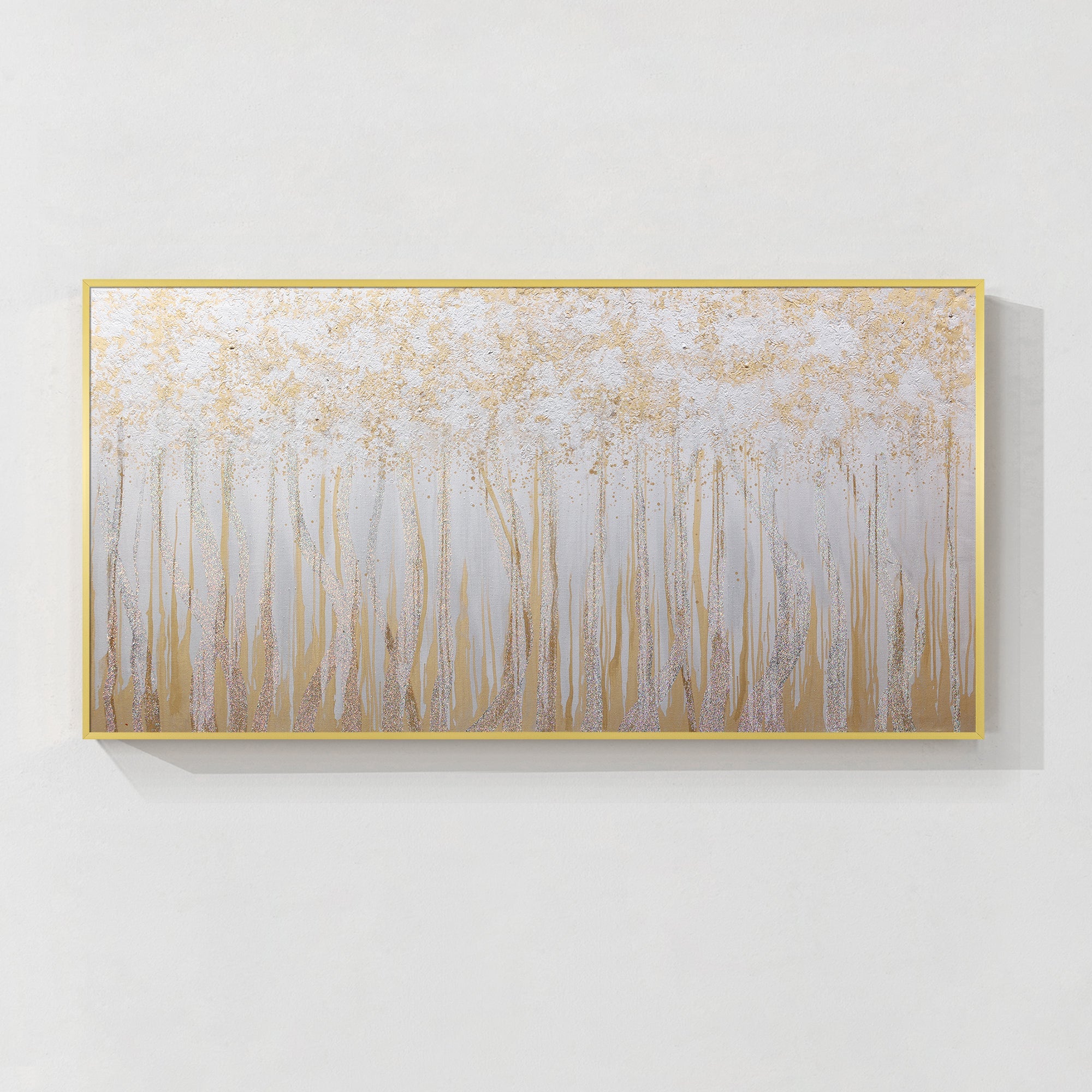 Arte de pared abstracto con textura y purpurina dorada