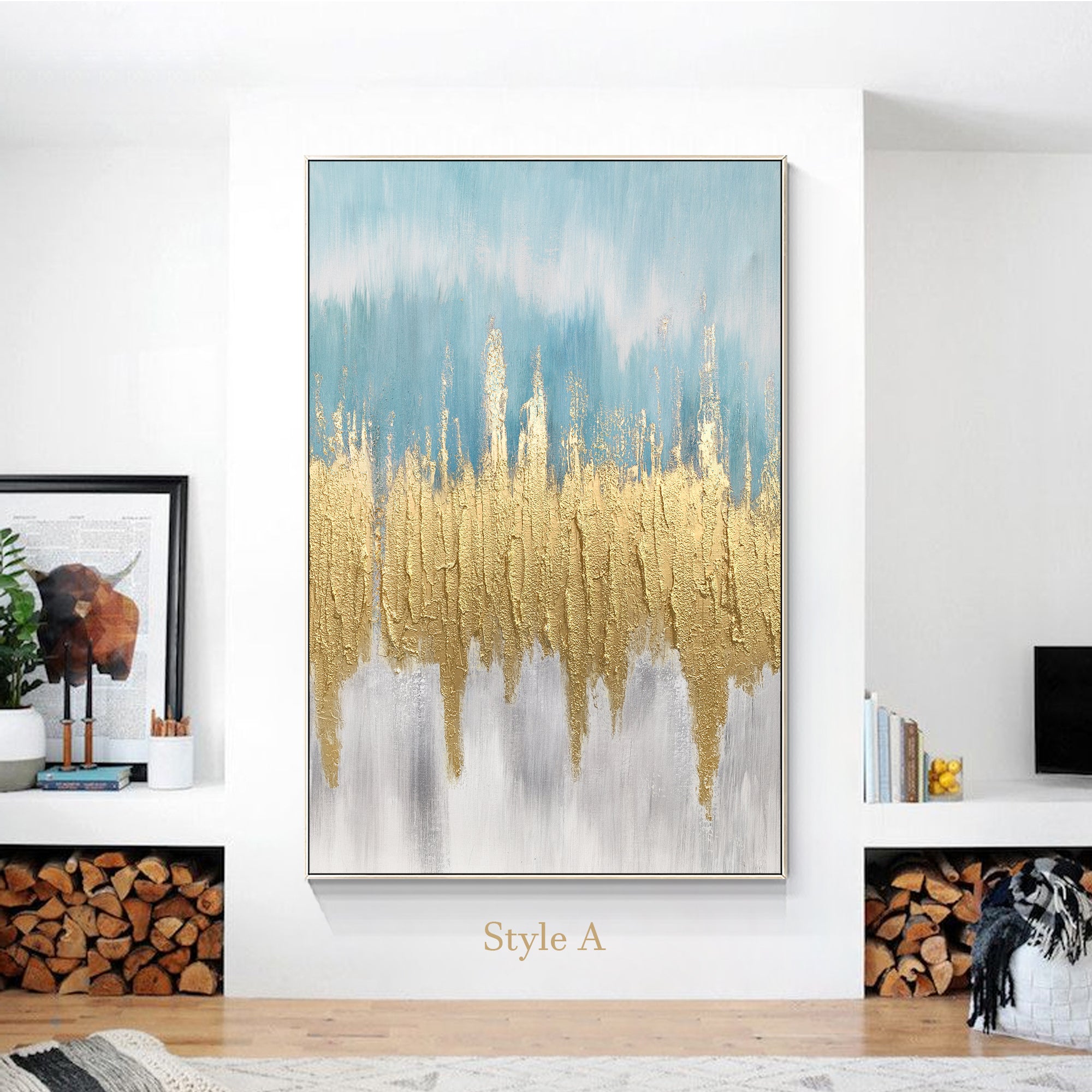 Gold Blue Abstract Ocean Wall Art