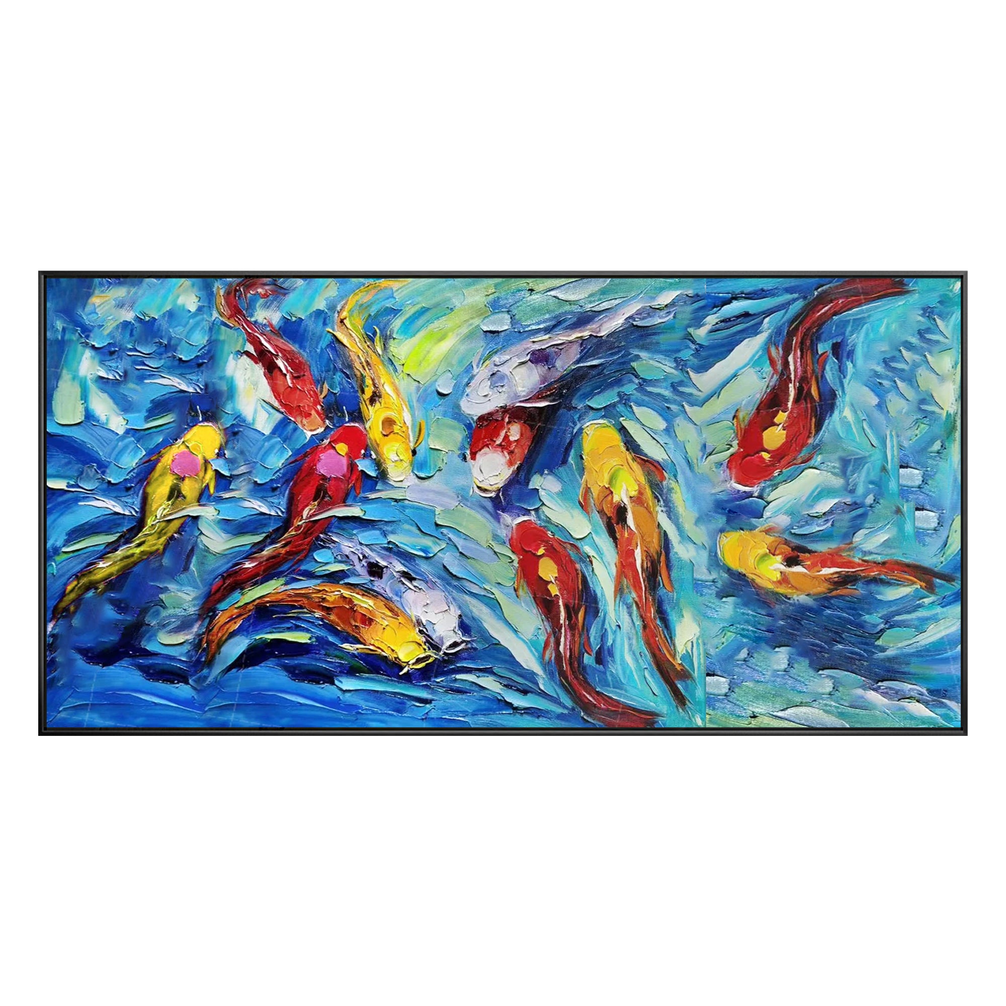 Koi Fish Textured Colorful Long Horizontal Painting - YM021