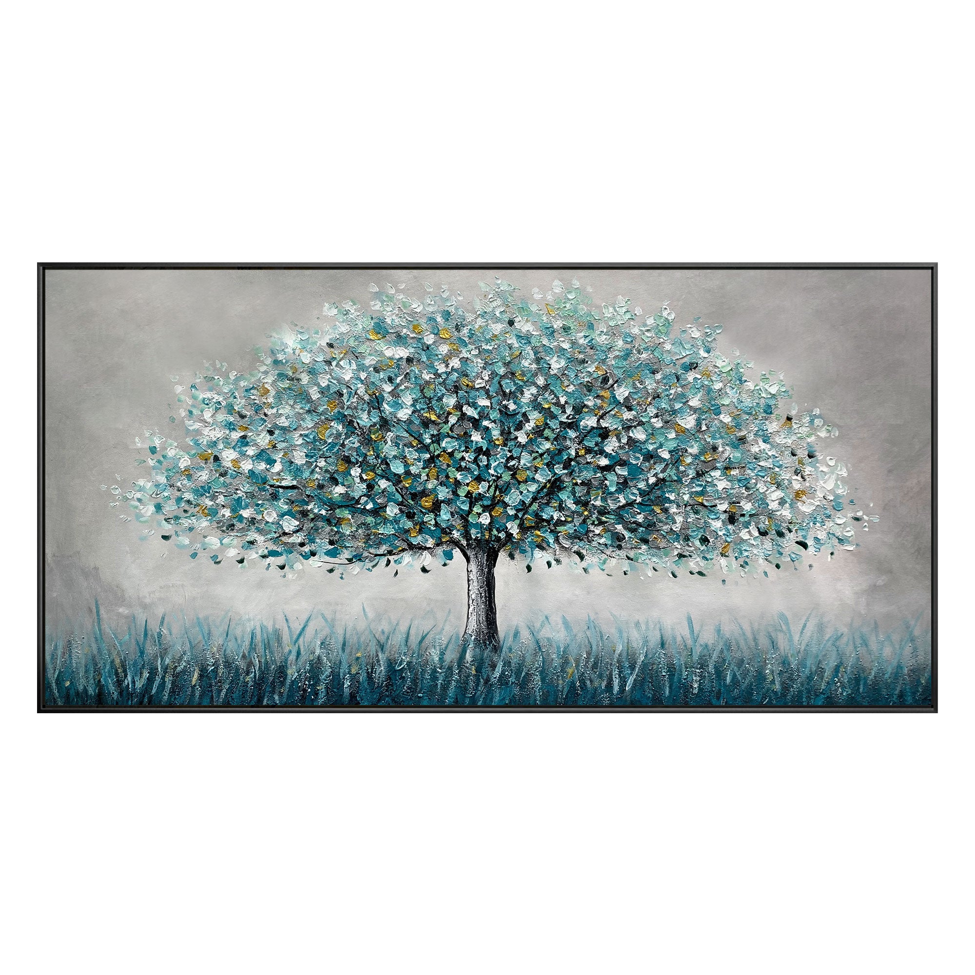 Blue Gold Blooming Tree Abstract   Wall Art