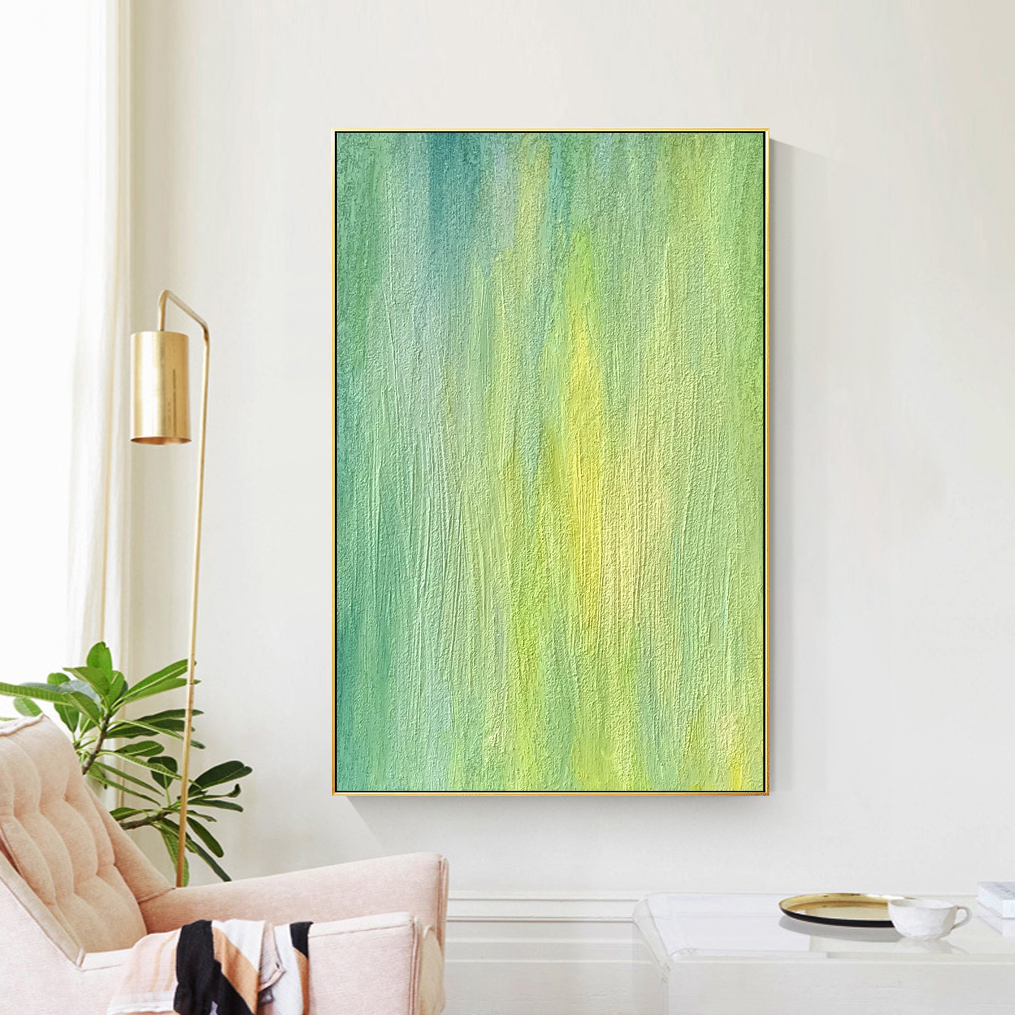 Abstract Green Textured Vertical Wall Art